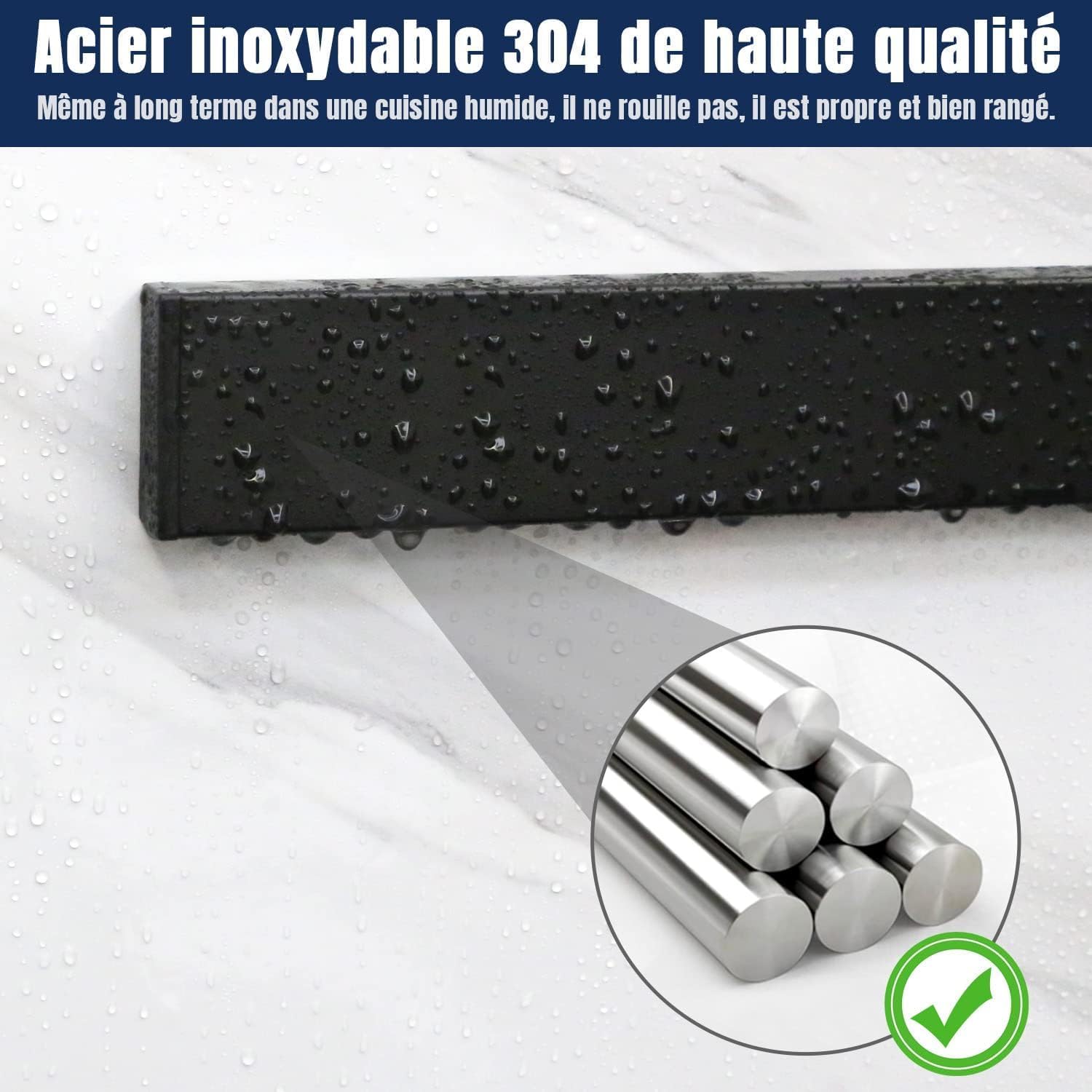 Dmore - Barre Magnétique 50 cm - 4 crochets, fixation sans perçage