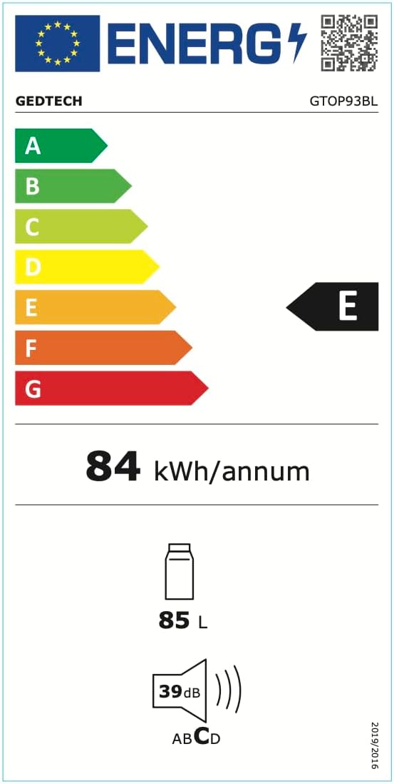 GEDTECH - réfrigérateur 85L, compartiment congélation, classe E, GTOP93BL