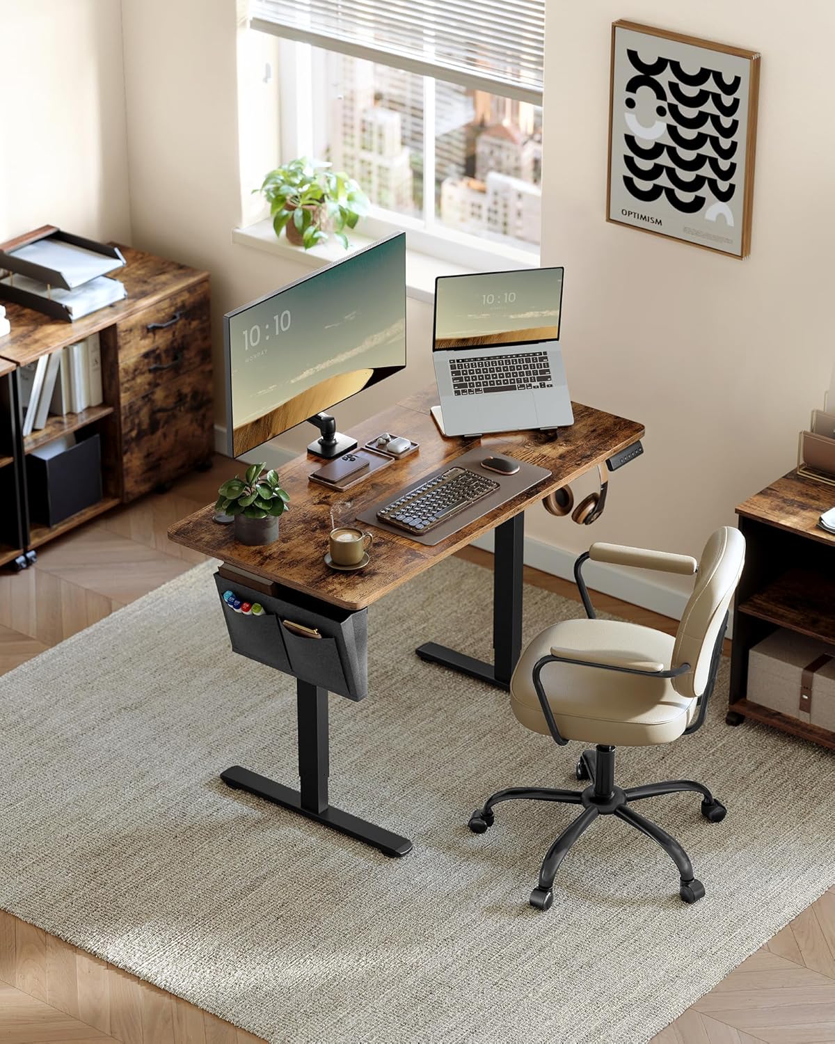SONGMICS - bureau électrique réglable - 120x60 cm - 4 mémoires, assis-debout, marron rustique LSD132K01