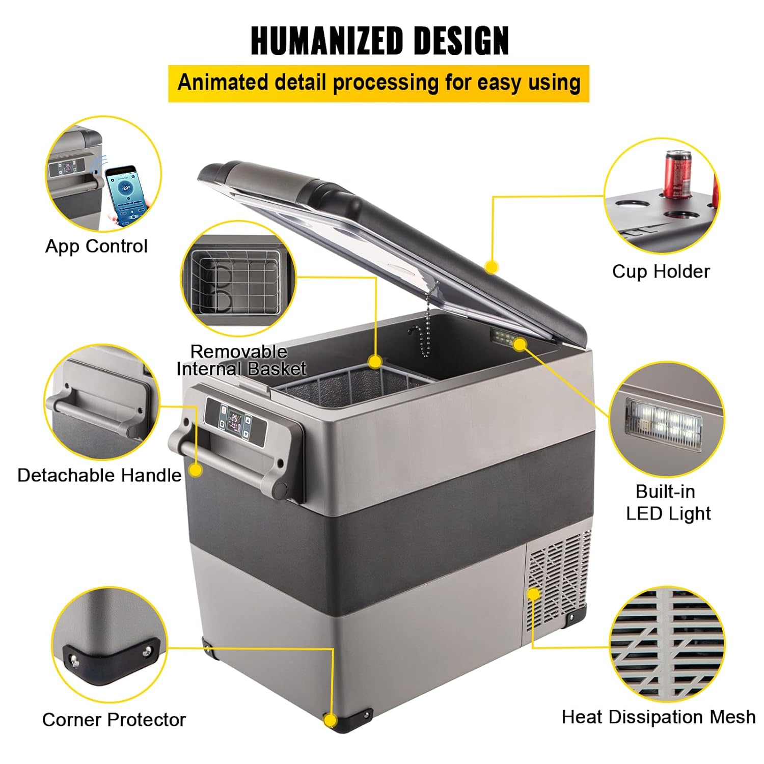 VEVOR - Mini Frigo Série Portable - 69x34.5x52.4cm - Silencieux, -20 à 20°C, 55L, panneau numérique, 220V/maison/voiture