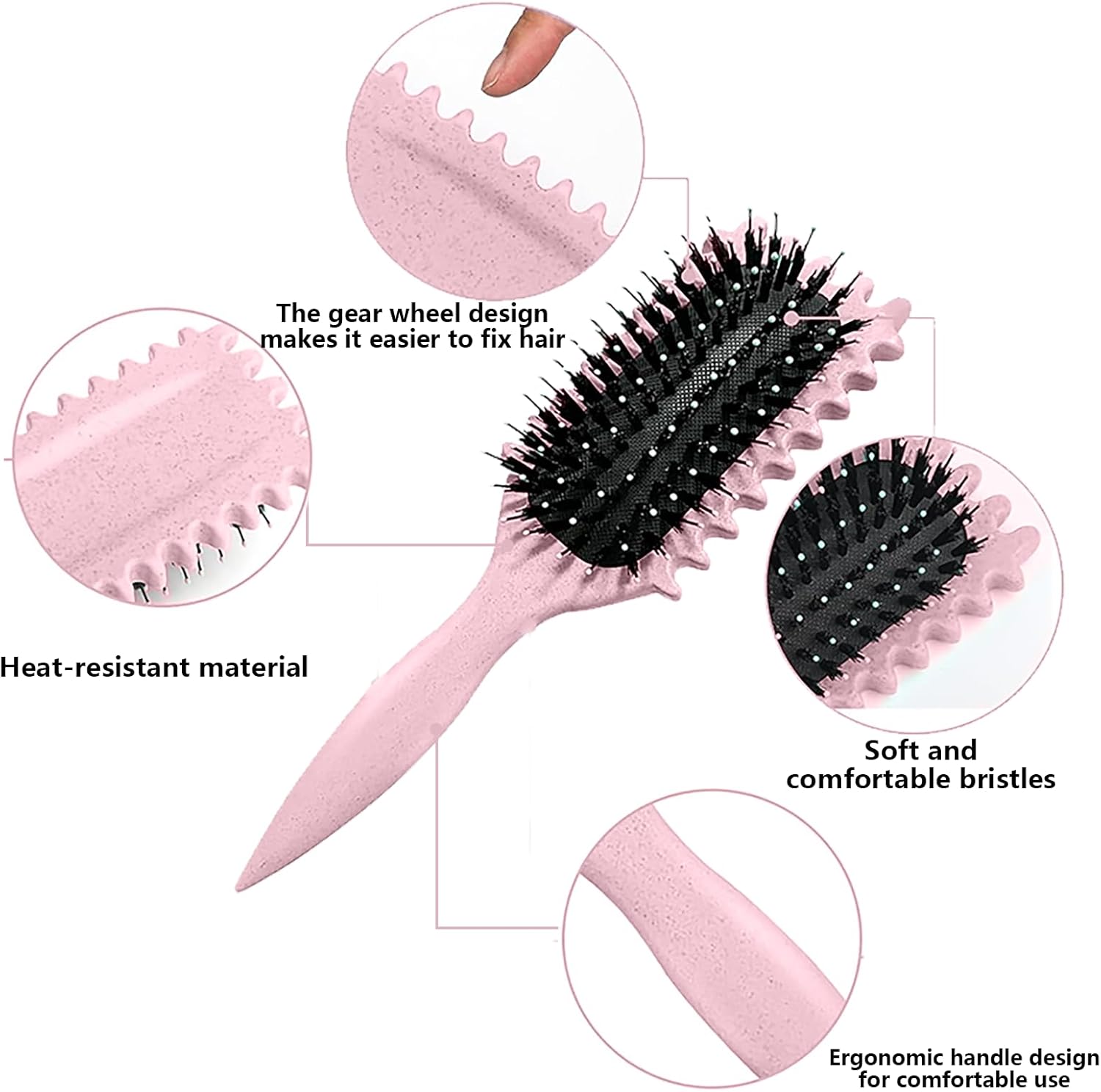Brosse coiffante - boucleur 24cm - fixation boucles, anti-frisottis, rose