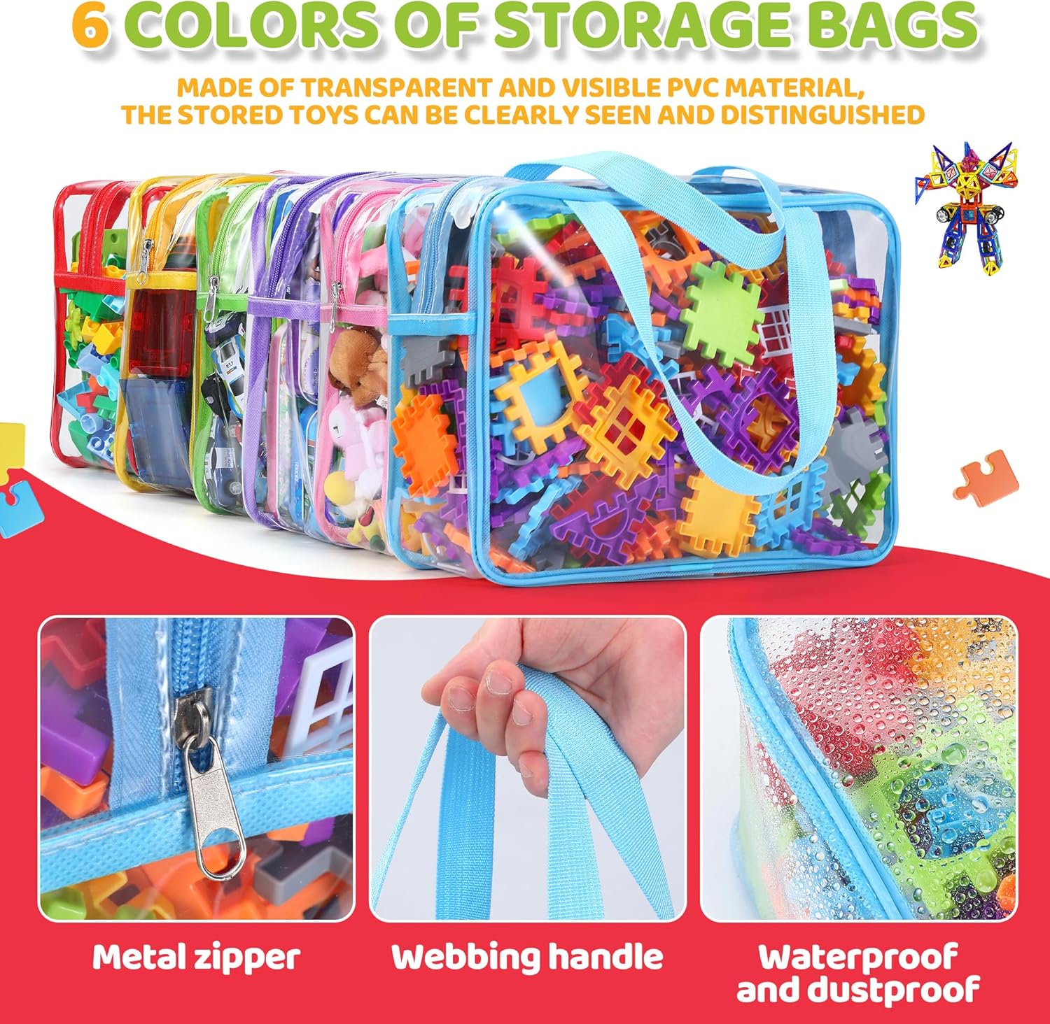 Sacs de rangement jouets - set 6 pièces - multicolore - compatibles Lego, organiseurs voyage enfants