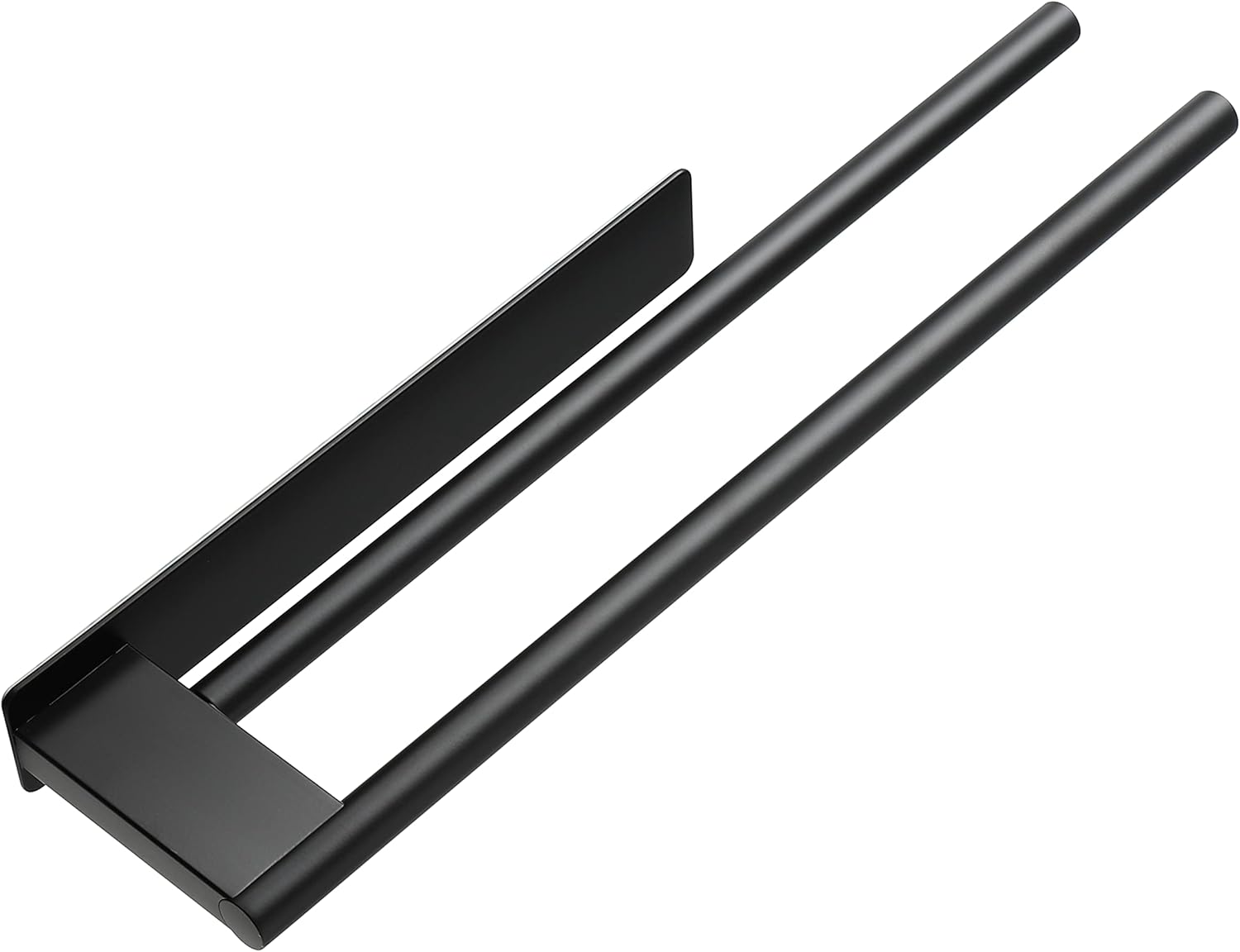 Porte-serviettes mural inox double bras, auto-adhésif, noir, 40 cm