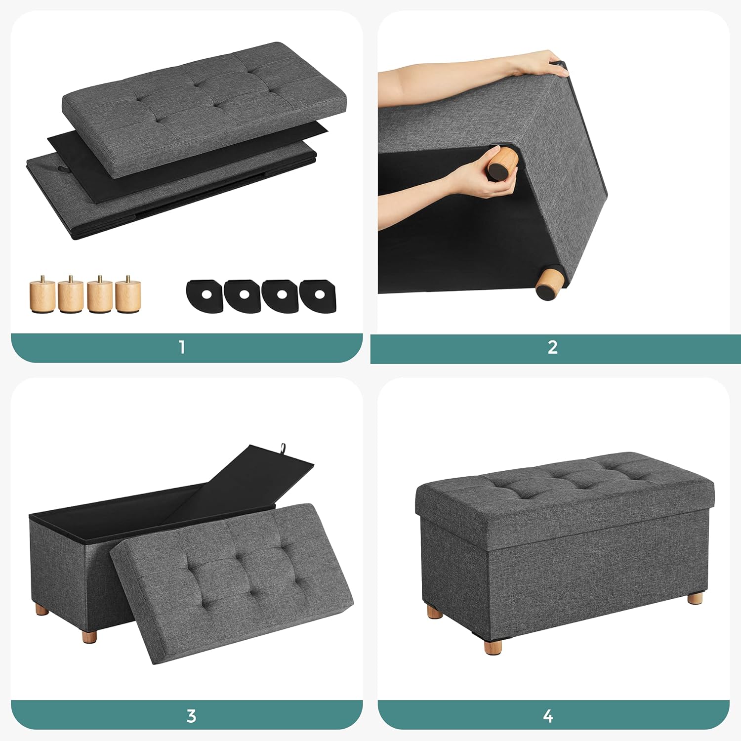 SONGMICS - Tabouret de rangement pliable, 38x76x40 cm, 300 kg, LSF16GYZ