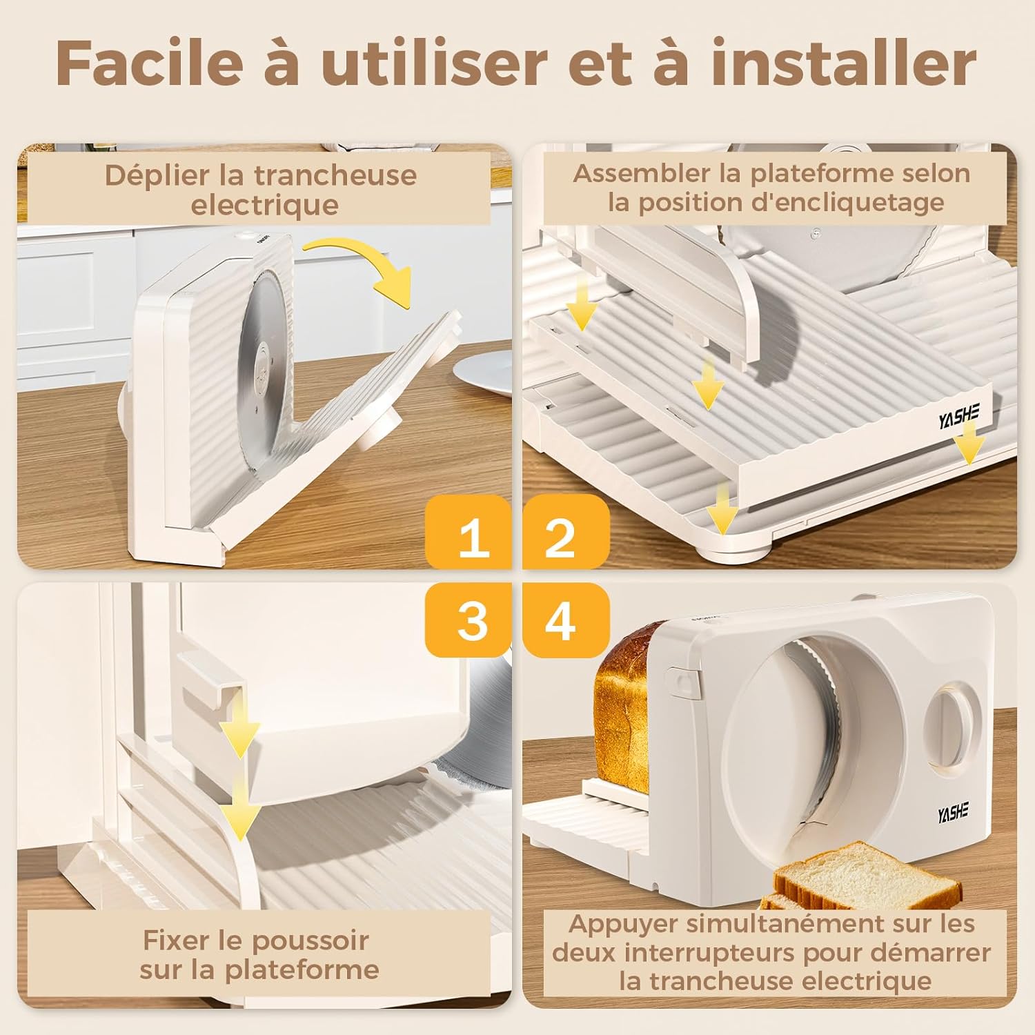 YASHE - trancheuse électrique pliable, 17cm, 180W, épaisseur réglable
