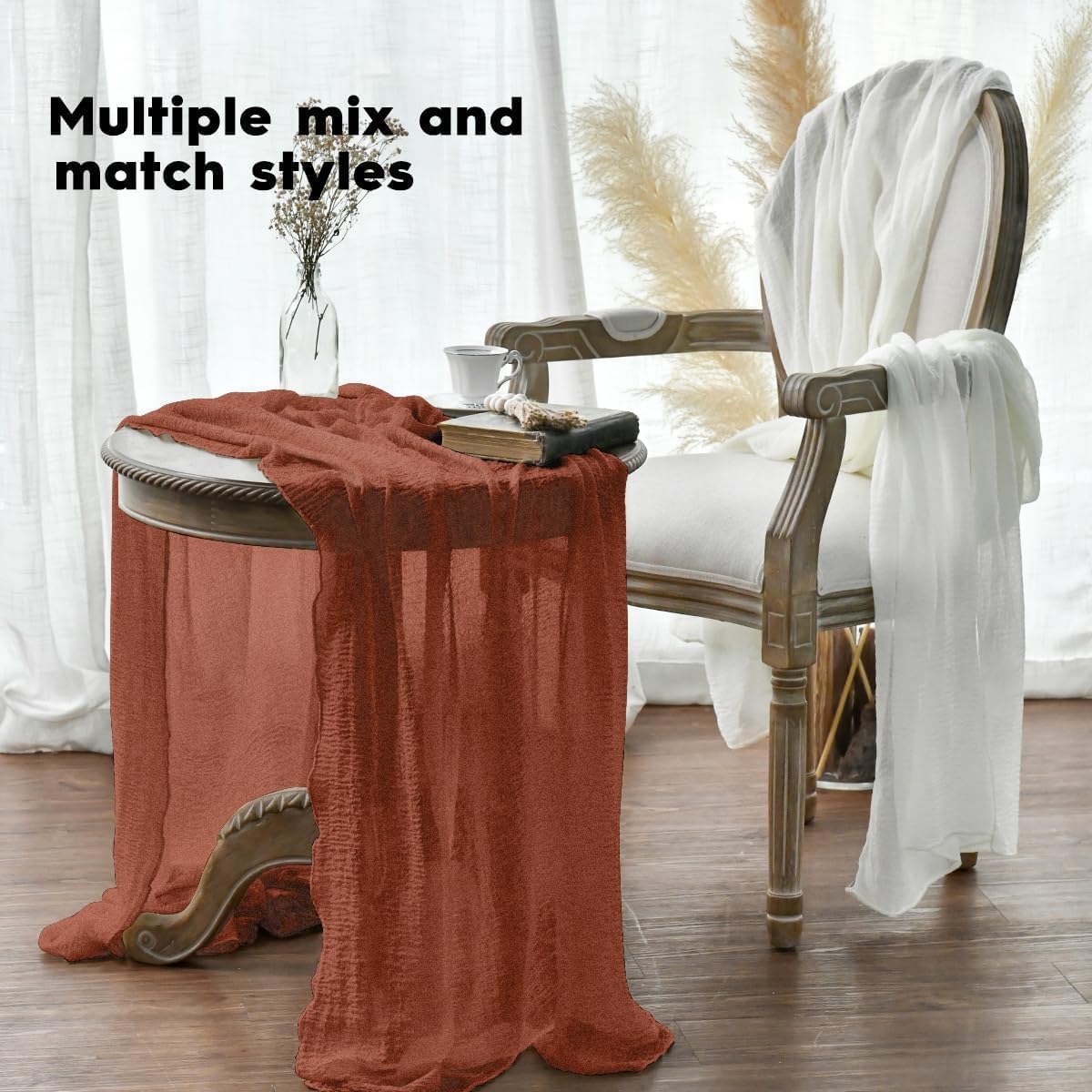 Artoid Mode - Chemin de table Bohême - 300 cm - gaze mousseline, terre cuite