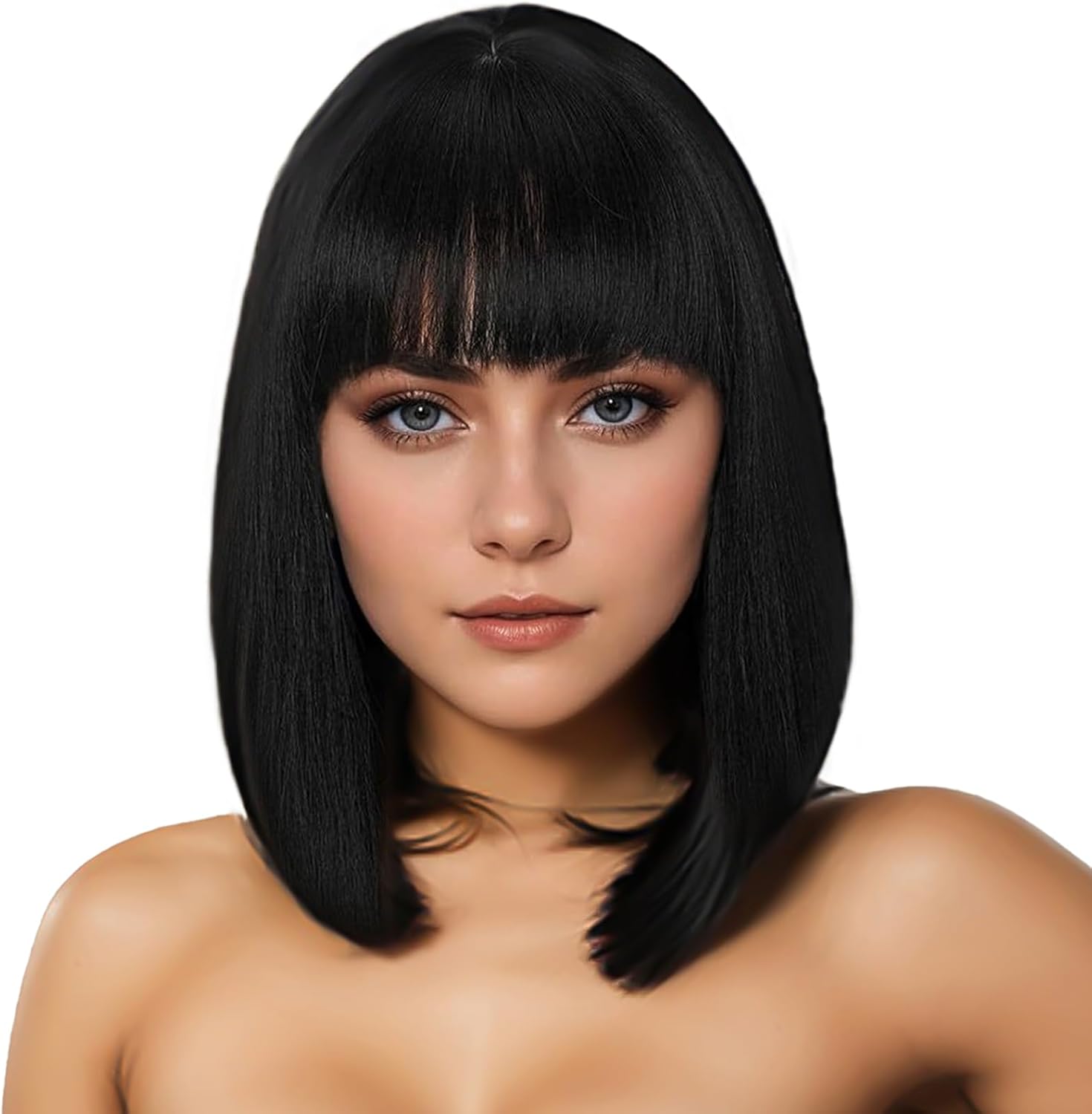 Perruque femme - bob droit noir avec frange - courte - synthétique, usage quotidien et cosplay