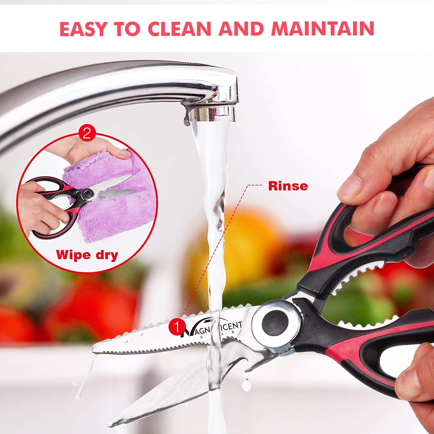 Ciseaux de cuisine - inox robustes, poignées confort, couvercle inclus
