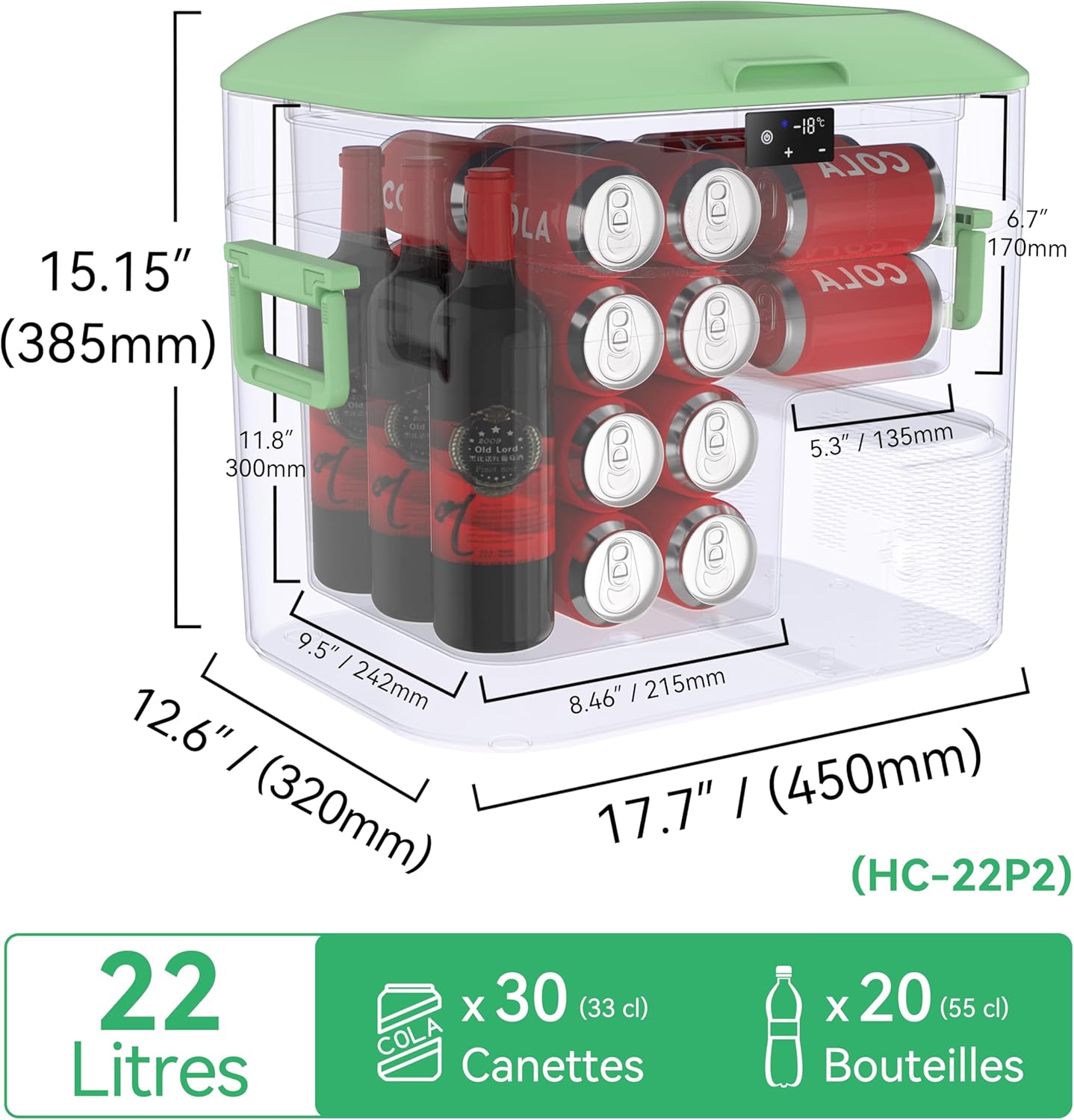 BINGI - glacière électrique 22L - compression, -18°C, 12V/24V/220V