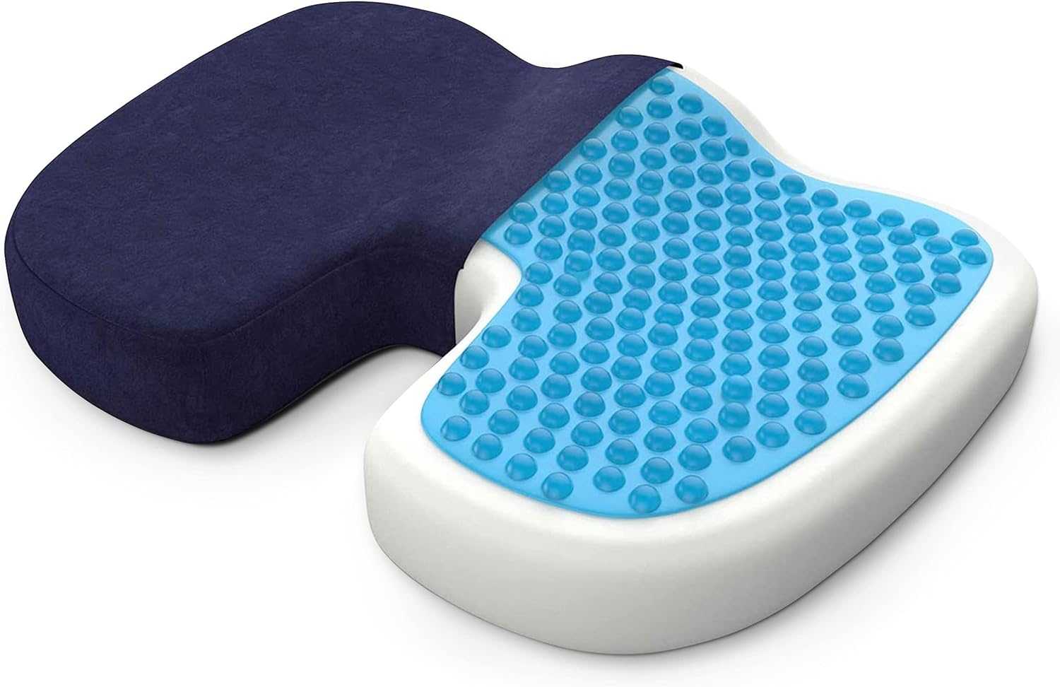 Coussin ergonomique assise mémoire de forme, large, bleu, soutien lombaire