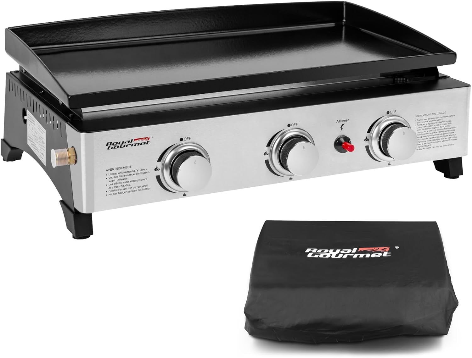 Royal Gourmet - Plancha gaz 3 brûleurs - 62x35,5 cm - 7,5kW, portable