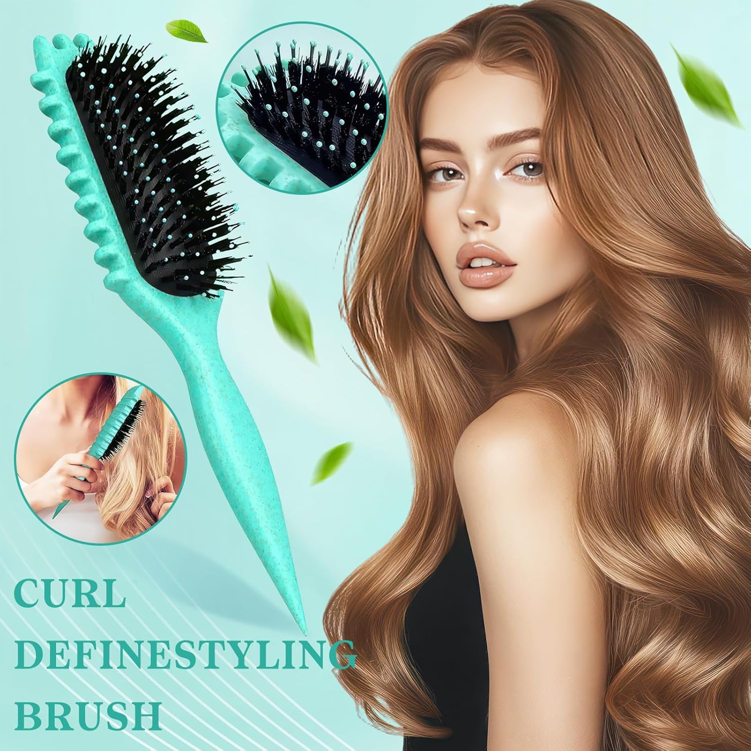 Brosse à friser - antistatique, aérée, cheveux secs/humides, boucles définies, vert