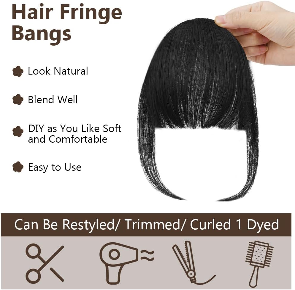 LOPHE - Frange à Clip - cheveux naturels noirs, air bangs, pour femme