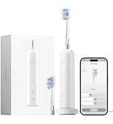 Plusieurs photos de produits montrant des appareils électroniques blancs, y compris une interface d'application pour smartphone et divers appareils cylindriques blancs, semblant faire partie d'un système de maison intelligente connectée.