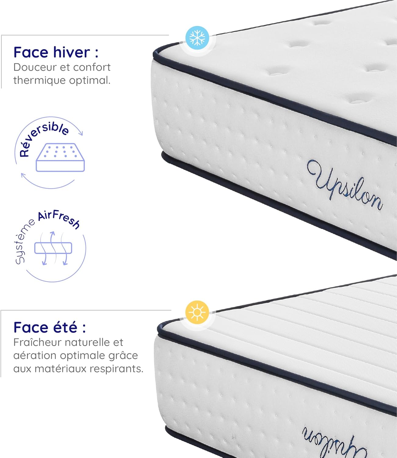 COSMOS - Upsilon Matelas hybride 140x190, mémoire de forme, 30cm, 7 zones