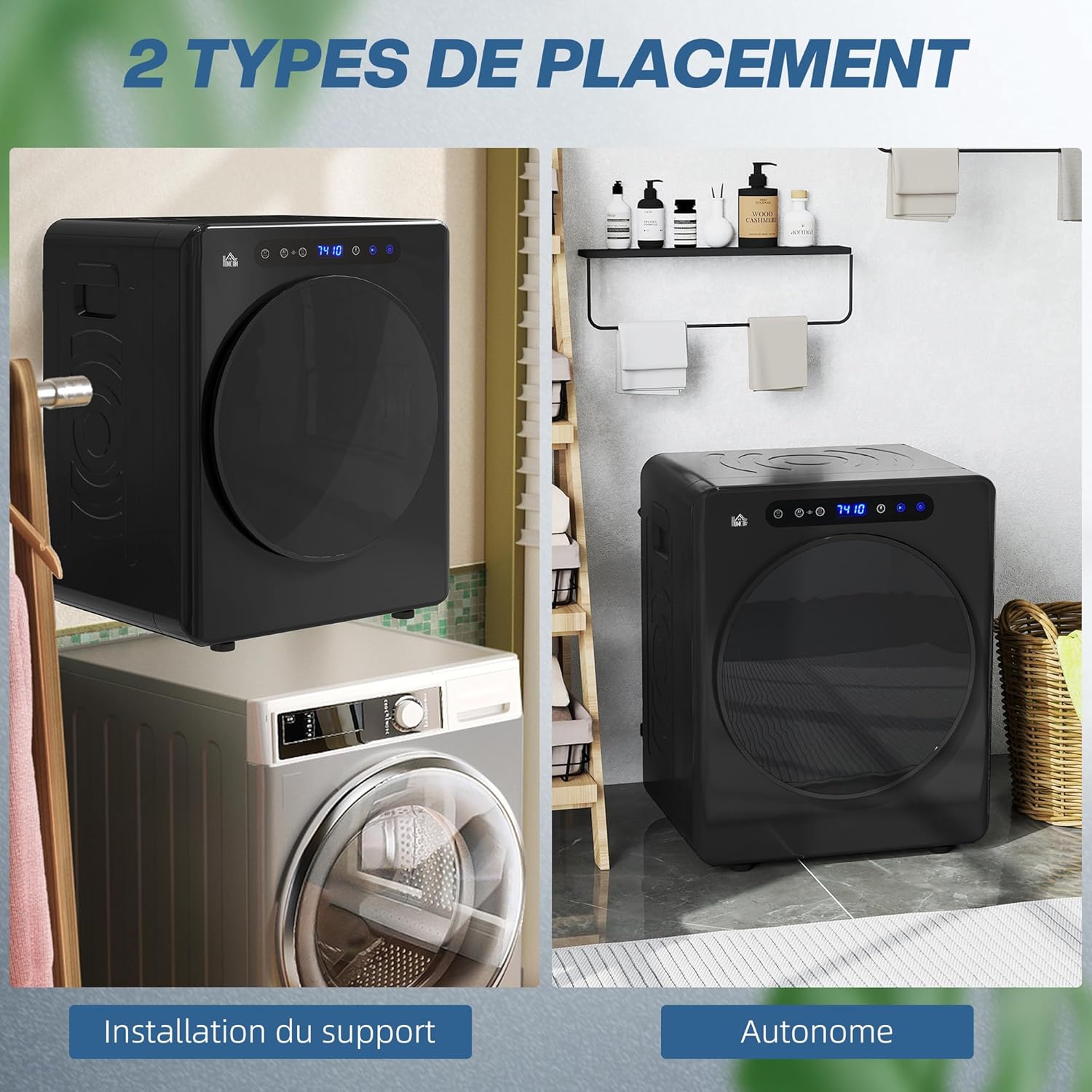 HOMCOM - sèche-linge 3kg compact, 1000W, minuterie, 6 modes, noir