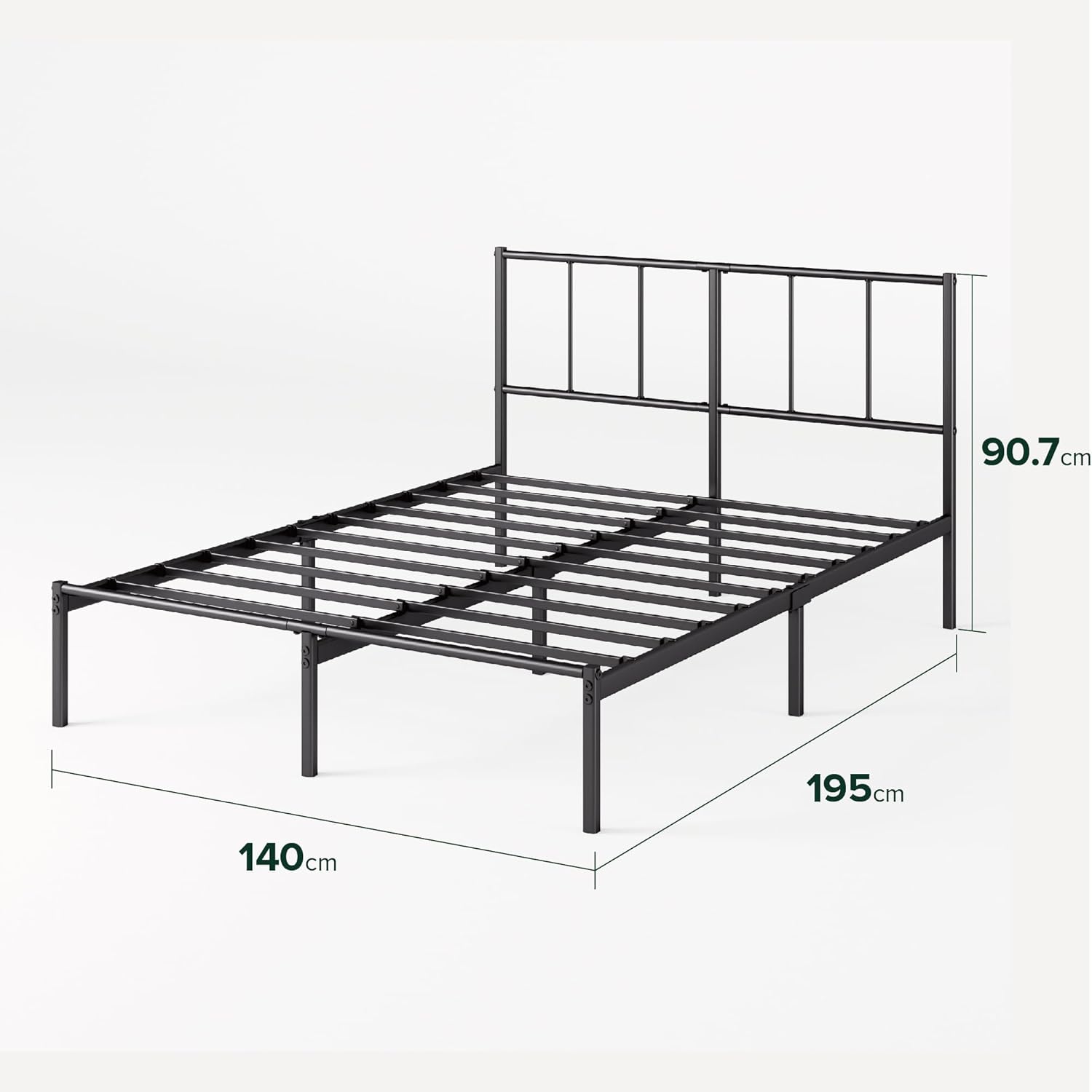 Zinus - Justin - 140x190 cm - sommier métal, tête de lit, rangement