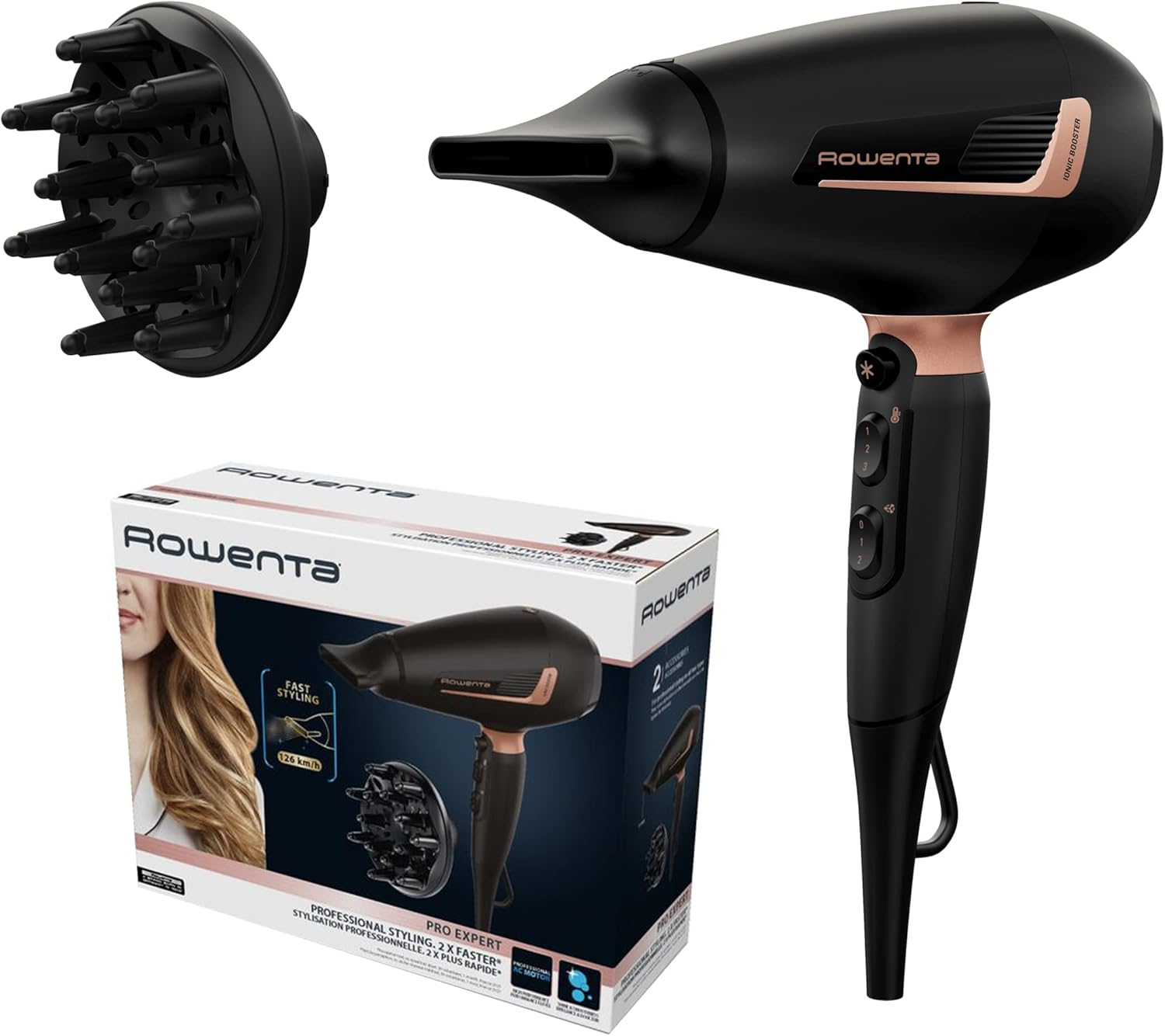 Rowenta - Pro Expert - 2200W, moteur AC, ionique, air froid, 2 accessoires - CV8830F0