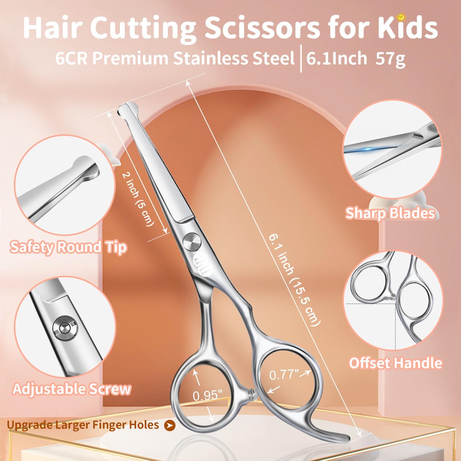 Ciseaux de coiffure enfant sécurité pointe ronde, 13cm, set pro CIICII