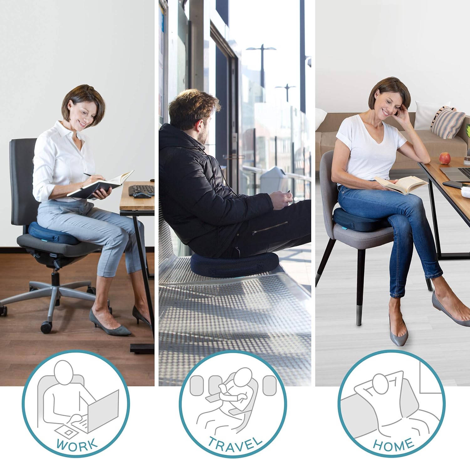 Bonmedico - Coussin standard ergonomique bleu, mousse mémoire, assise bureau