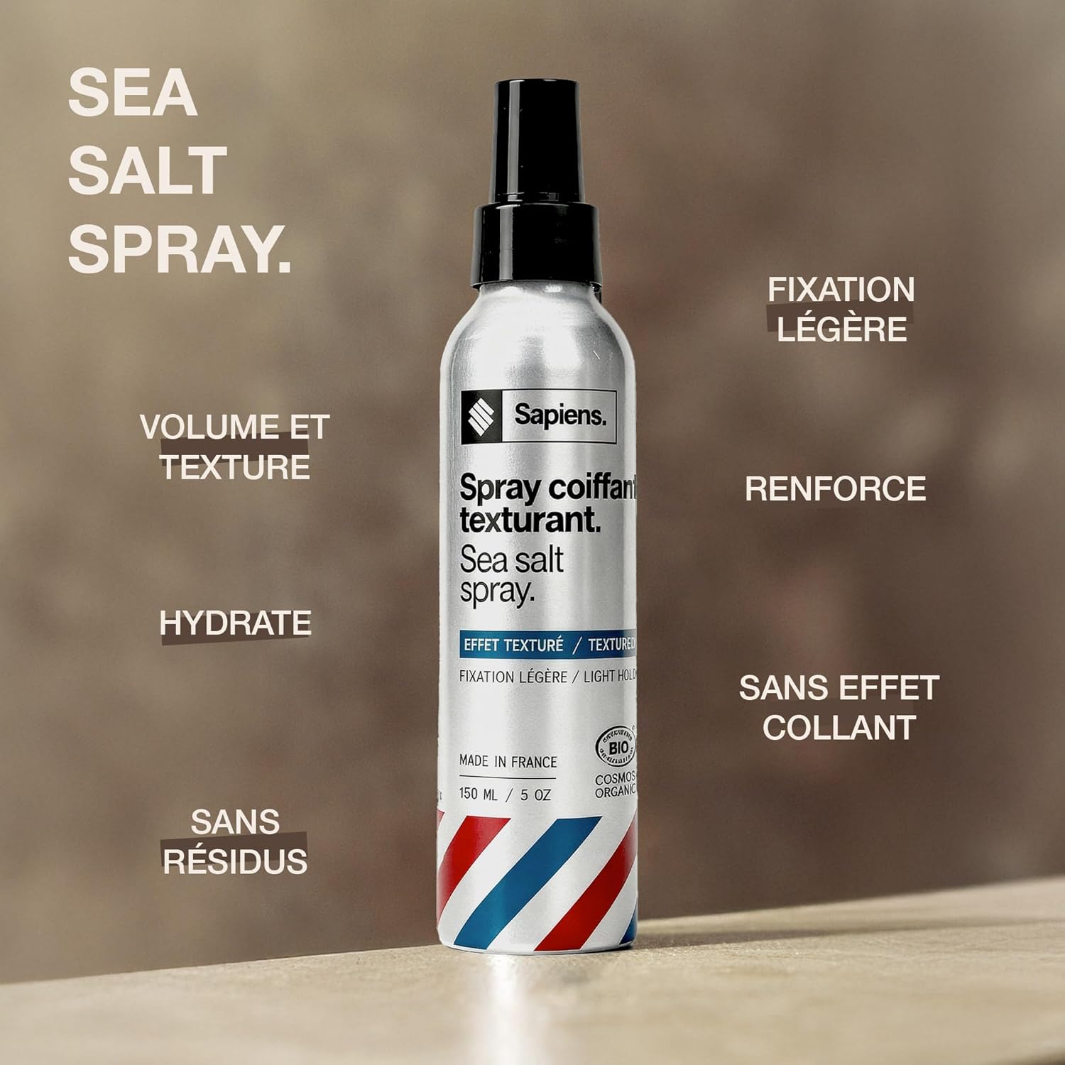 Sapiens - Spray cheveux bio 200ml - texture, volume, kératine, parfum marin