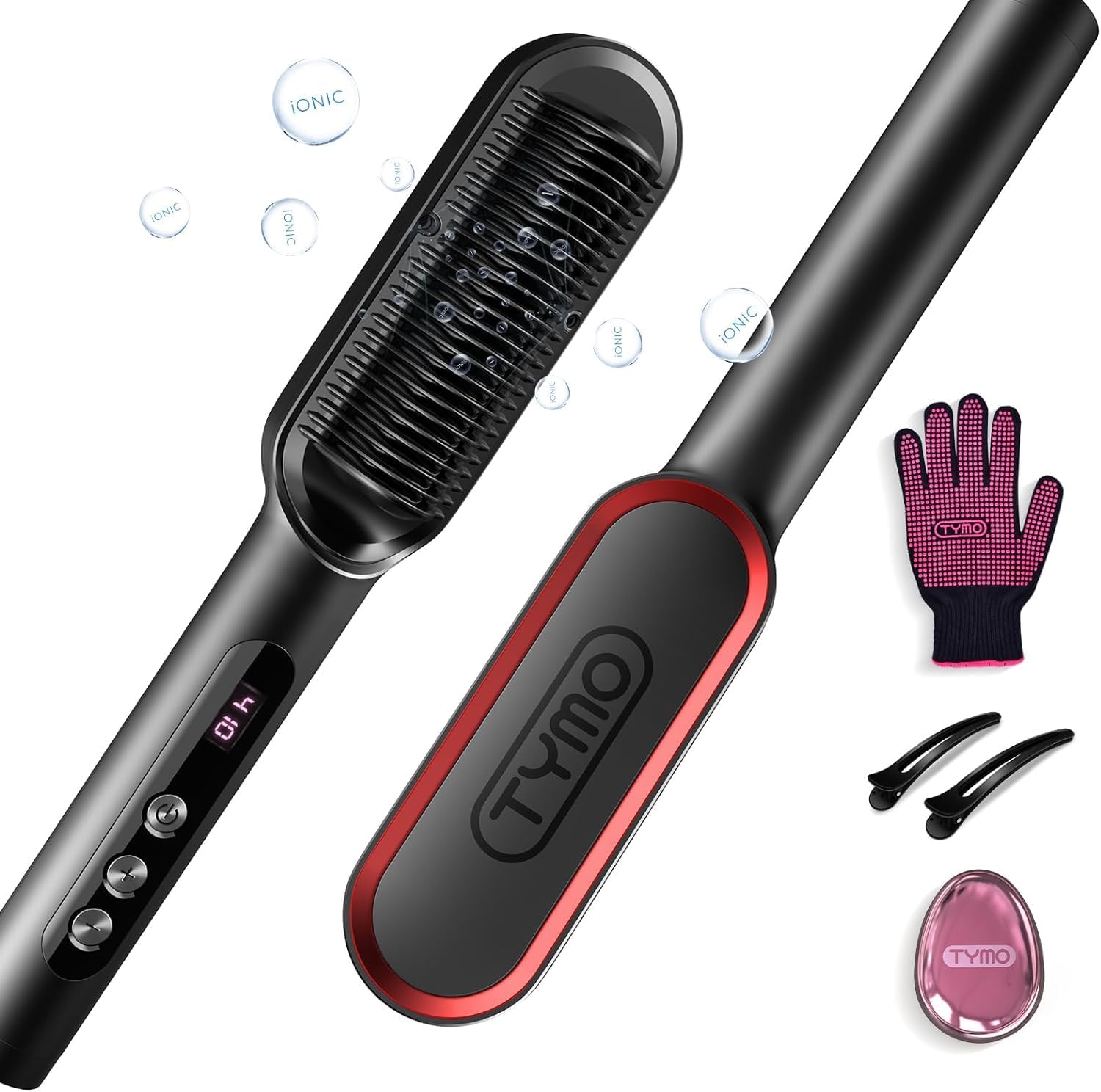 TYMO - Ring Plus - Brosse lissante, 9 températures, ions négatifs, LCD, 120-210°C