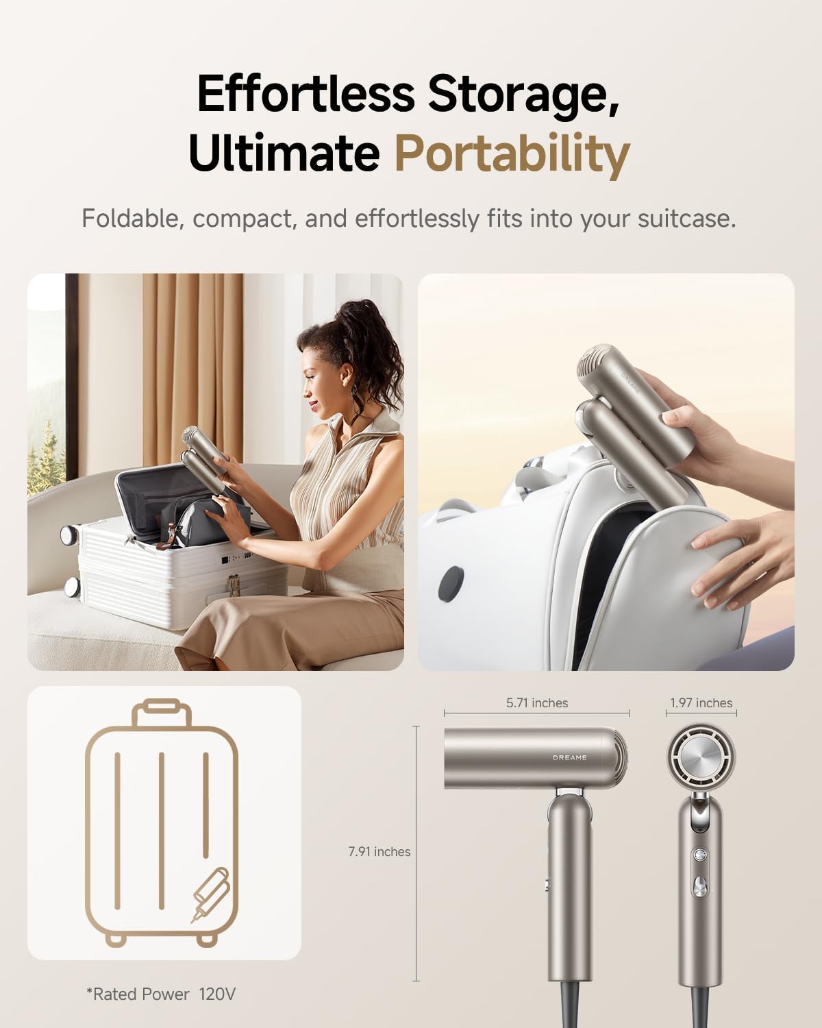 DREAME - Pocket Pro - sèche-cheveux, 300g, 110000 tr/min, ions négatifs, pliable