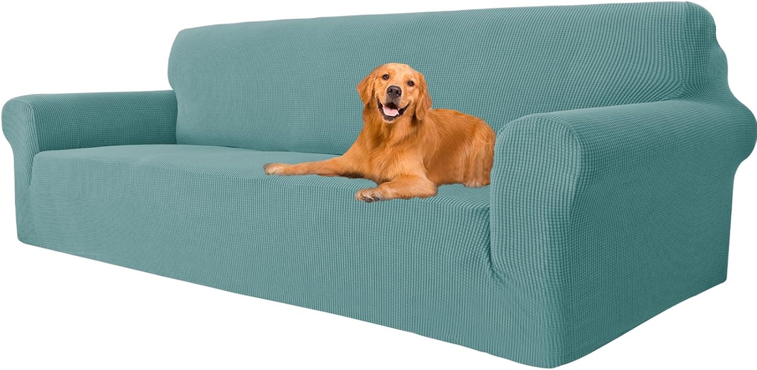 Housse Canapé - extensible 4 places, bleu clair, lavable, antidérapant