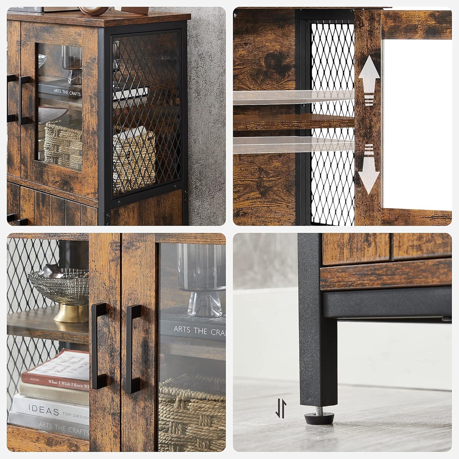 VASAGLE - buffet industriel - acier, étagères réglables, marron/noir - LSC260B01