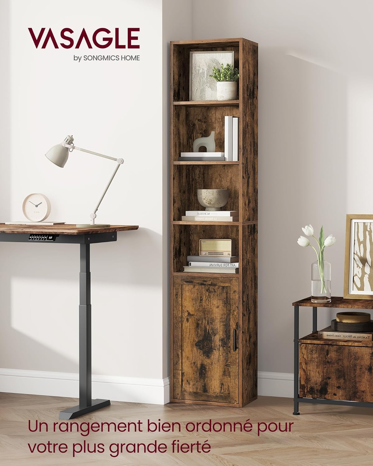 VASAGLE - Custos Collection - 24x31.8x175 cm - étagère haute 6 niveaux, porte, rangement ouvert LBC401K01