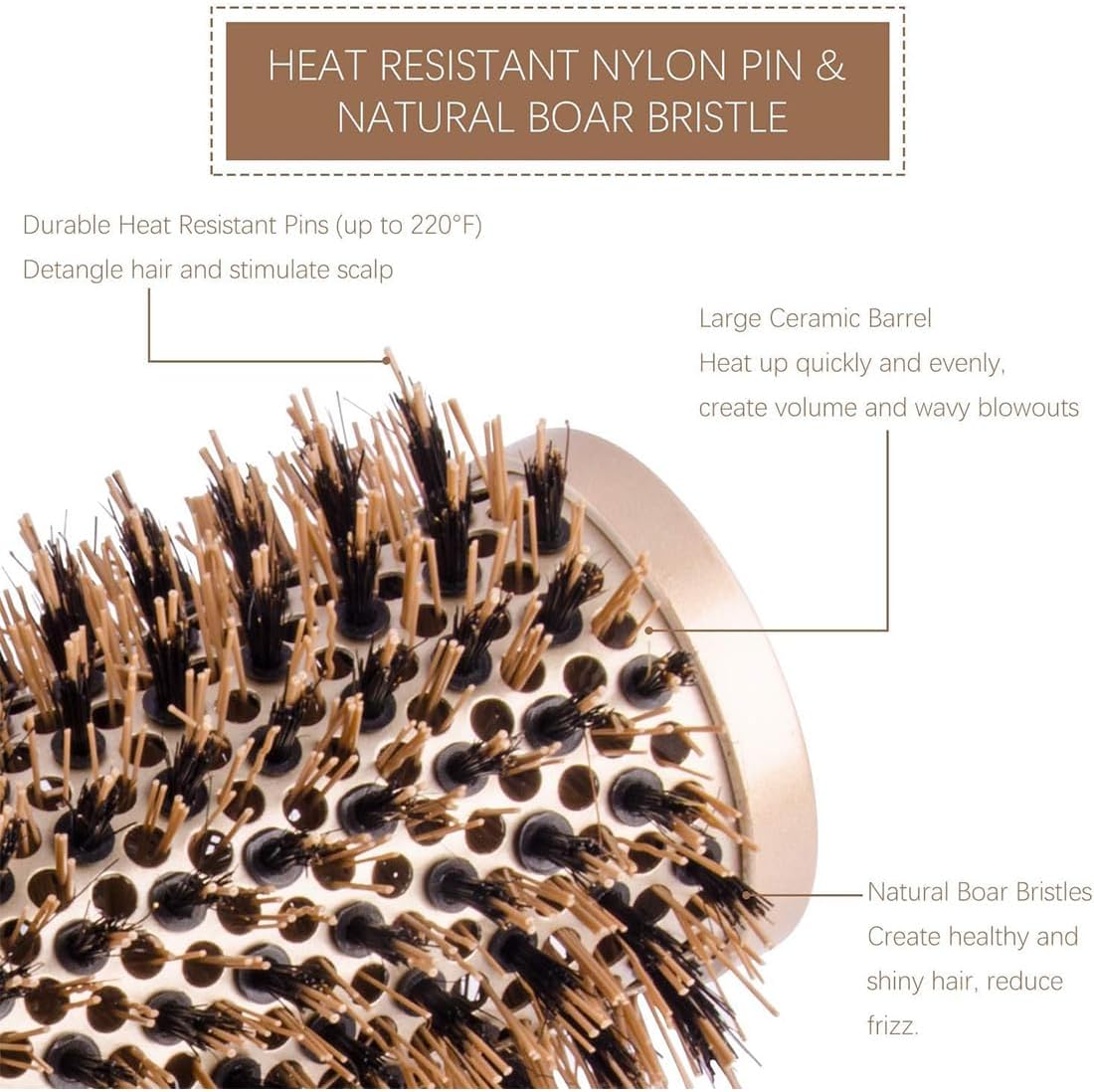 Brosse à cheveux - ronde sanglier ionique - antistatique, séchage, lissage