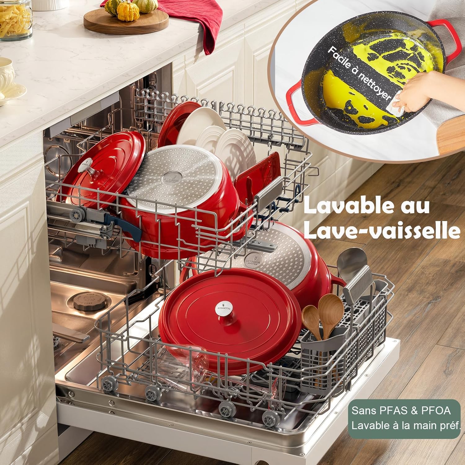 ROSSETTO - Cocotte Ovale série 10,6L - 38CM - fonte d'aluminium, céramique, induction et four, Rouge