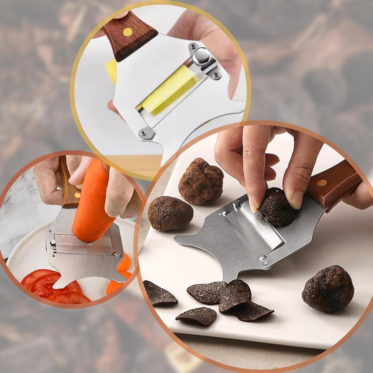 Coupe Truffe - trancheuse réglable inox/bois - multifonction