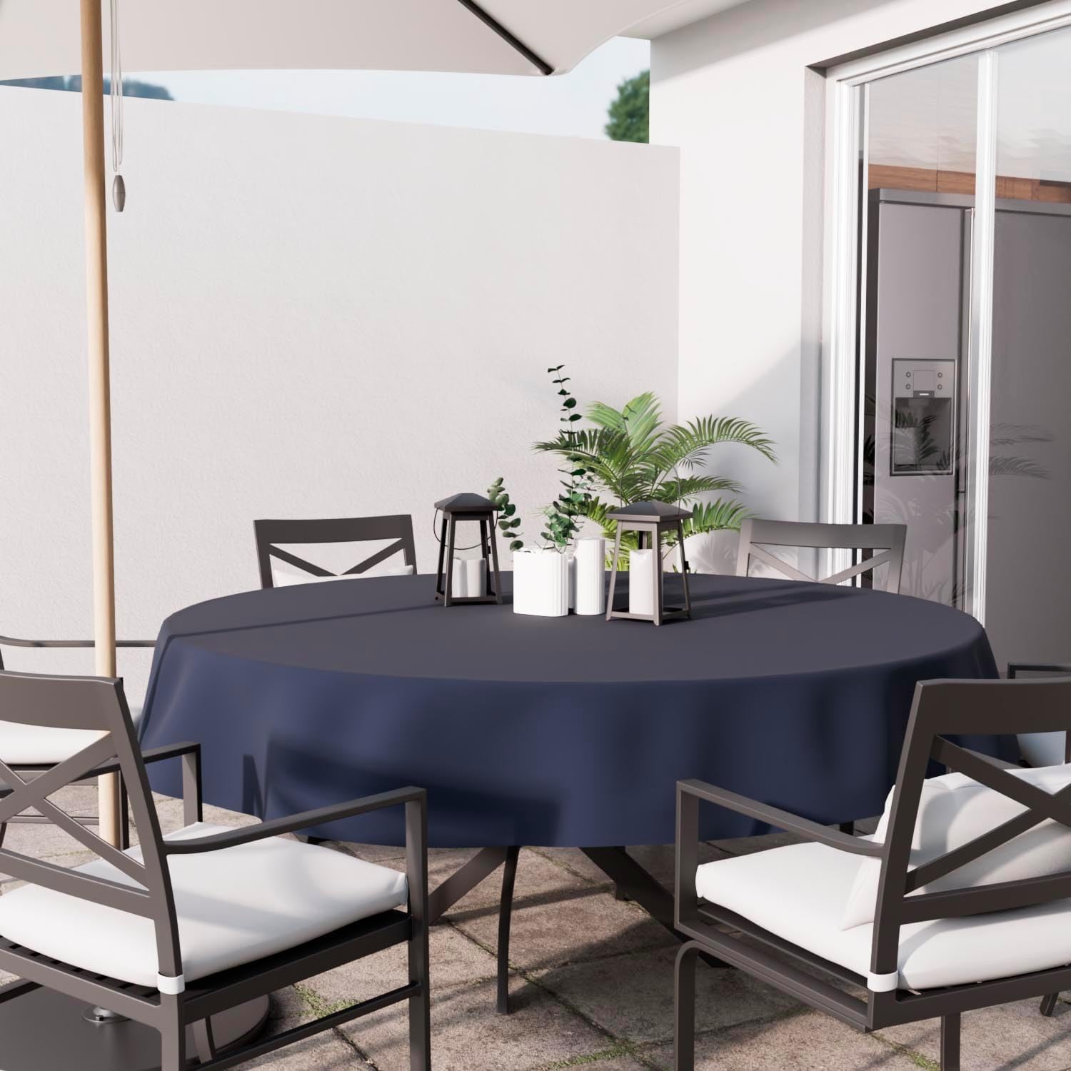 Soleil d'Ocre - Alix nappe ronde polyester 180 cm bleu marine, anti-taches