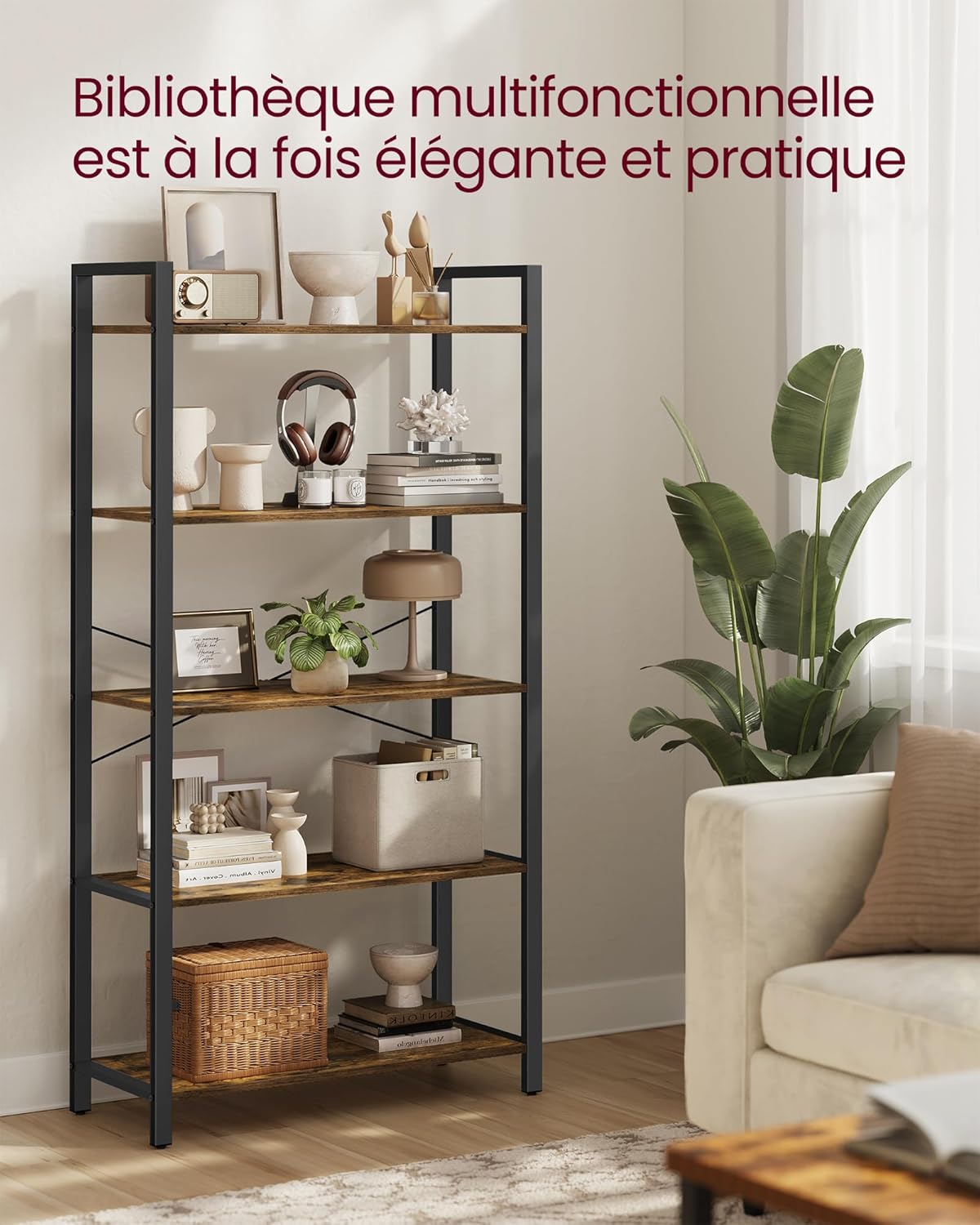 VASAGLE - étagère 5 niveaux, 80x30x153cm, style industriel, LLS081B01