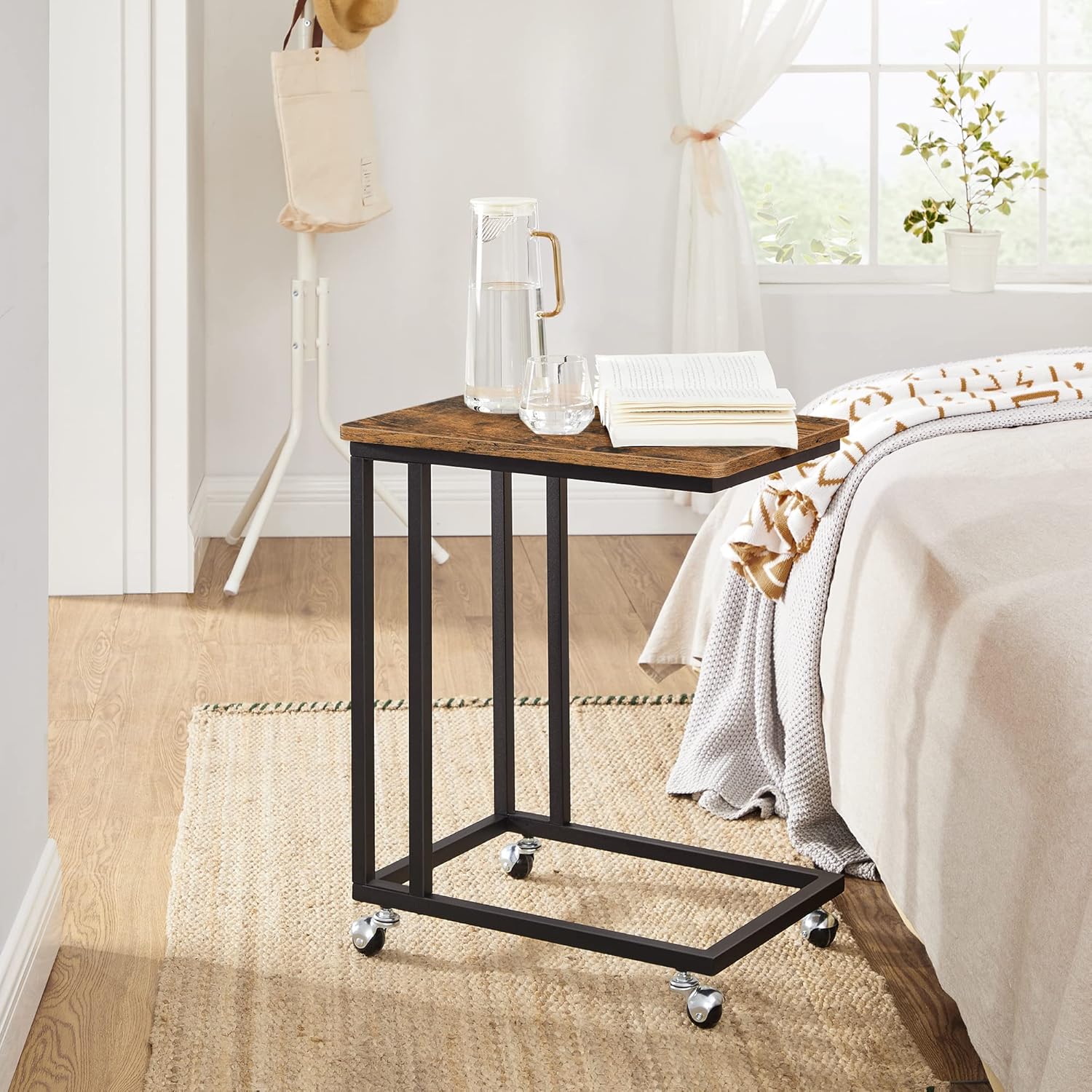 VASAGLE - table d’appoint mobile, acier, roulettes, style industriel - LNT50X