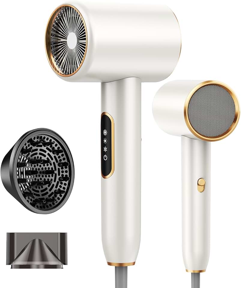 Sèche-cheveux - 2400W ionique léger - 3 températures, 2 vitesses, diffuseur, concentrateur