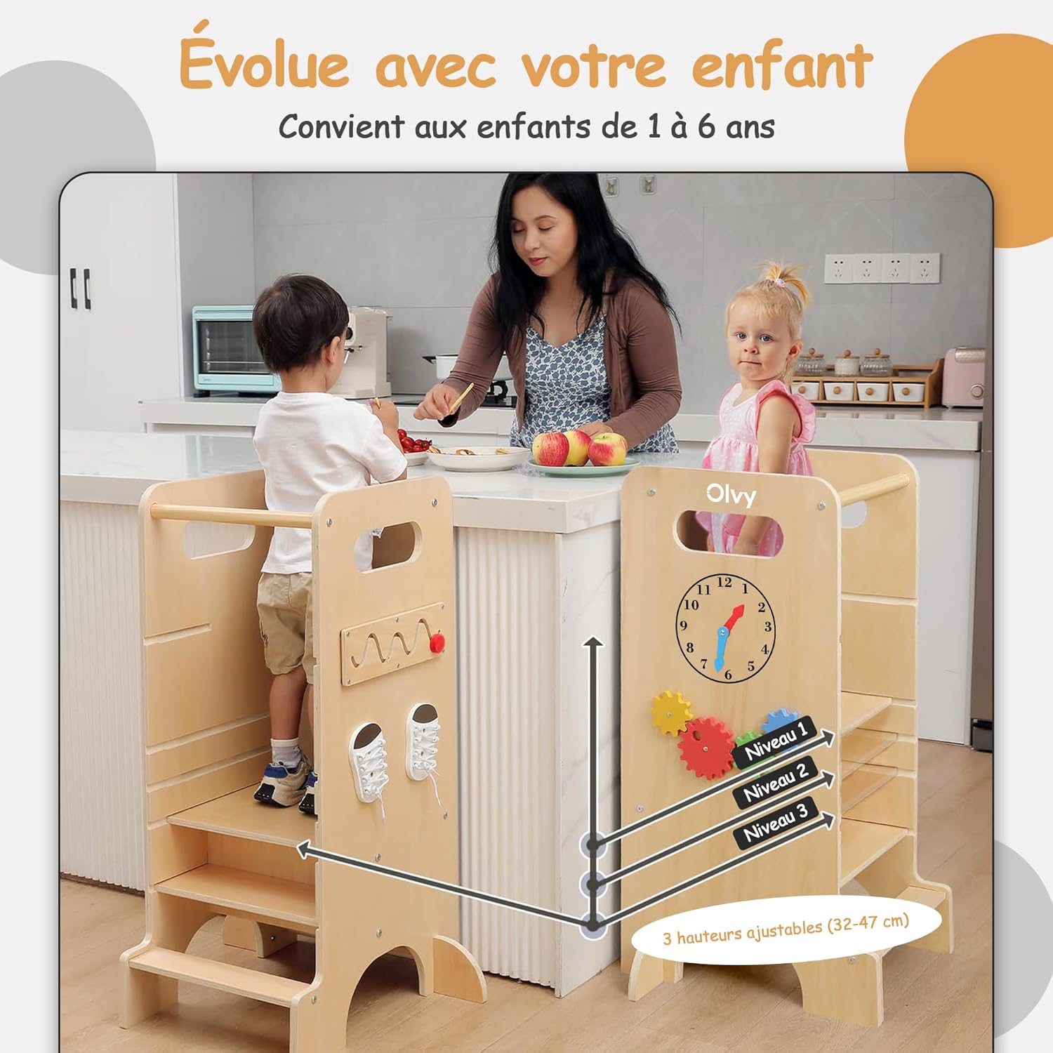 Olvy Kids - Tour d'apprentissage 4 en 1 - bois, 4 marches, dès 1 an