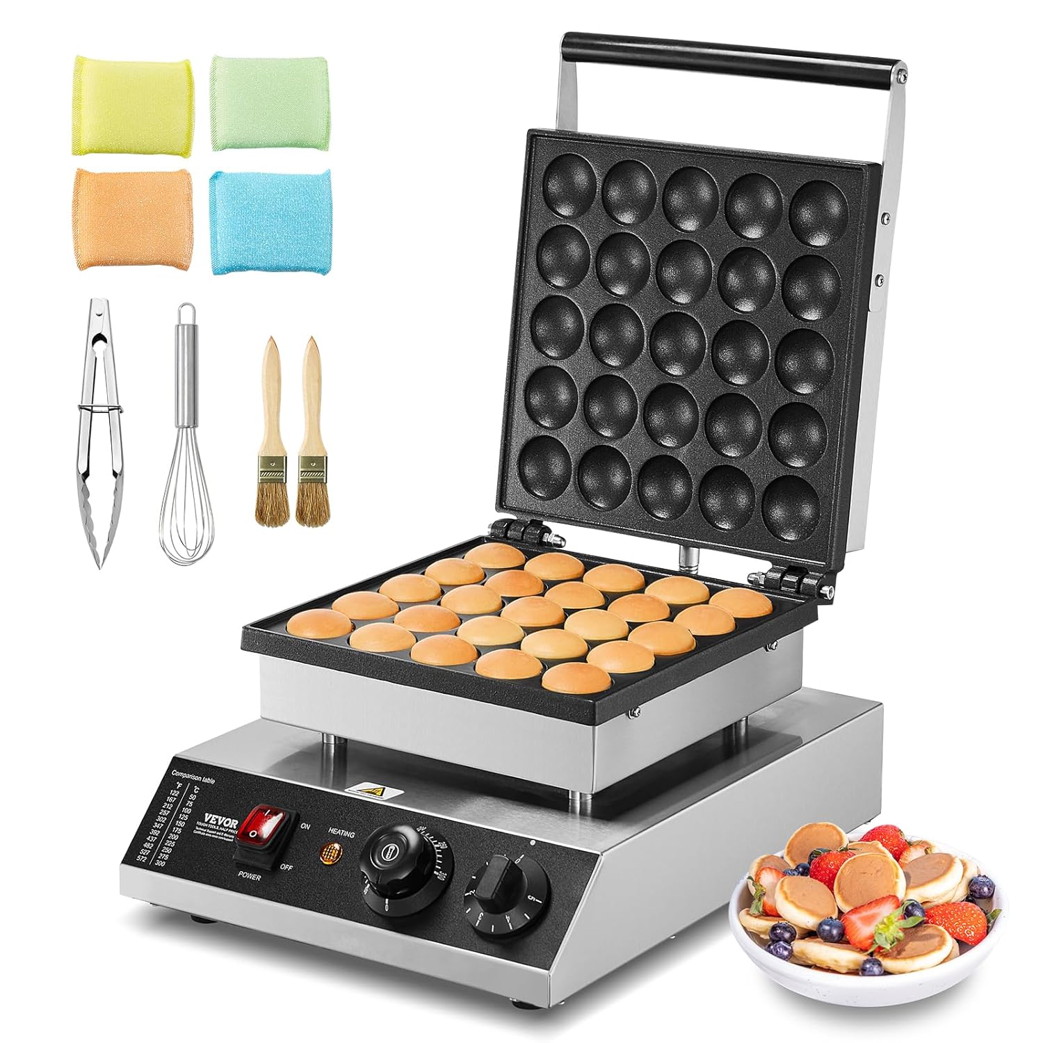 VEVOR - Appareil à Pancake, 25pcs, 43mm - inox, 1700W, temps/température réglables