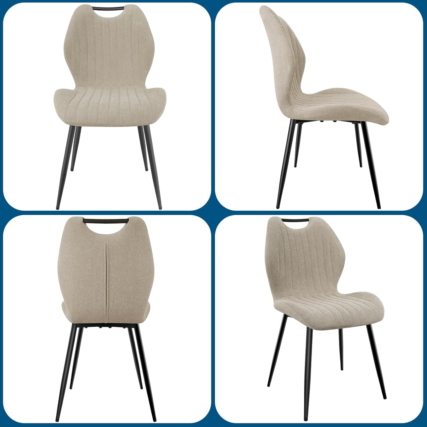 Lot de chaises salle à manger - tapissées tissu gris brun, pieds métal, set de 6, dossier confortable