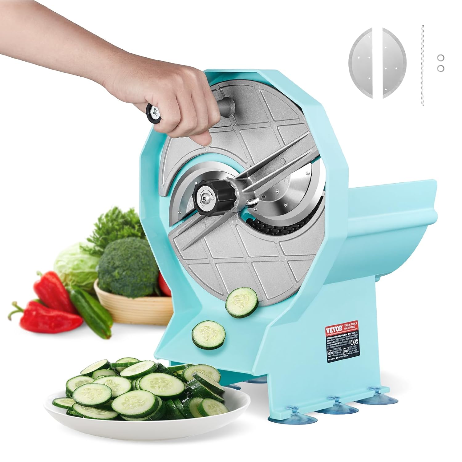 VEVOR - trancheuse manuelle légumes/fruits - ép. réglable 0-12 mm - lames inox, double ports