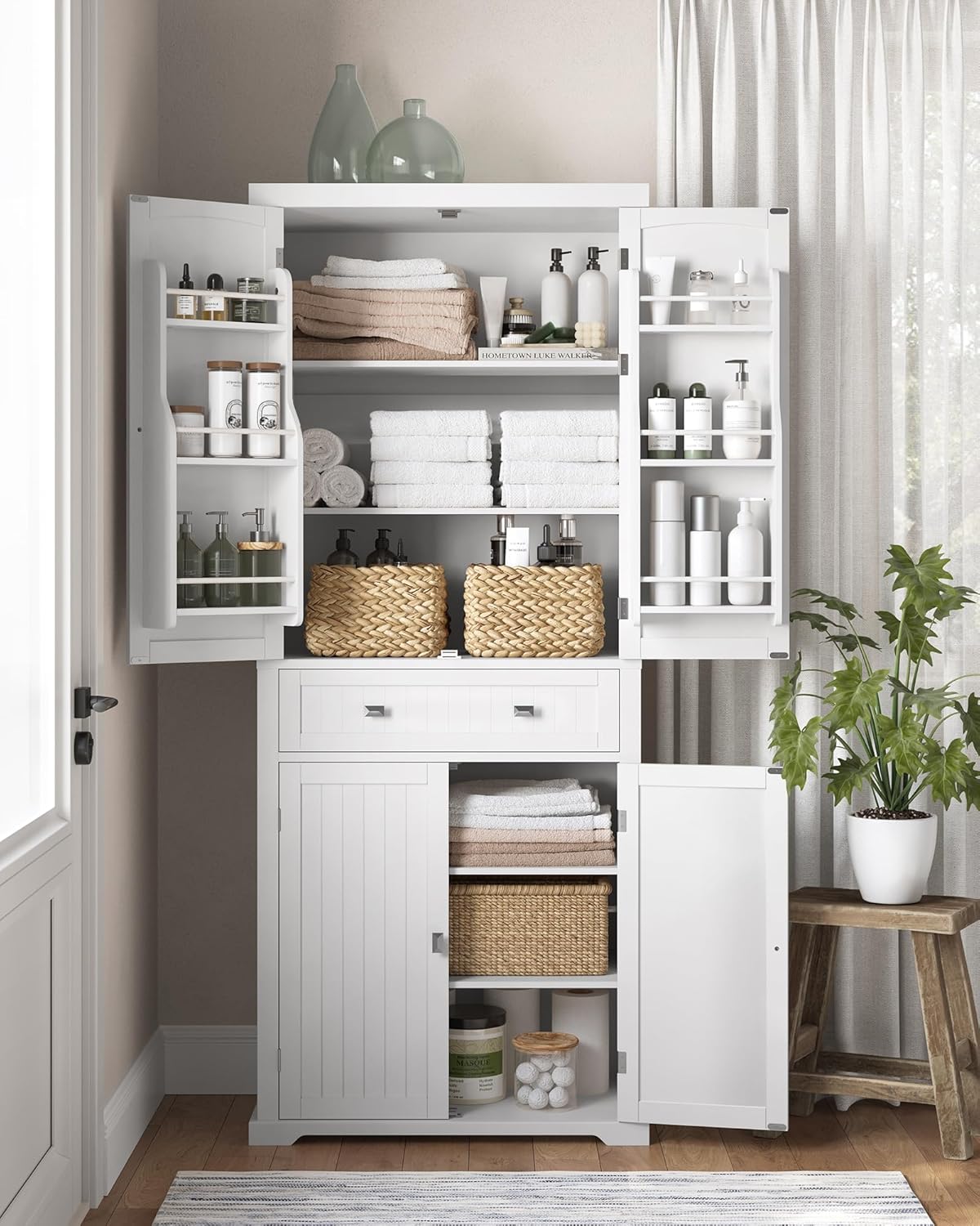 VASAGLE - Buffet haut série BBC561W21 - 182 cm - armoire à tiroirs, étagères réglables, blanc - BBC561W21