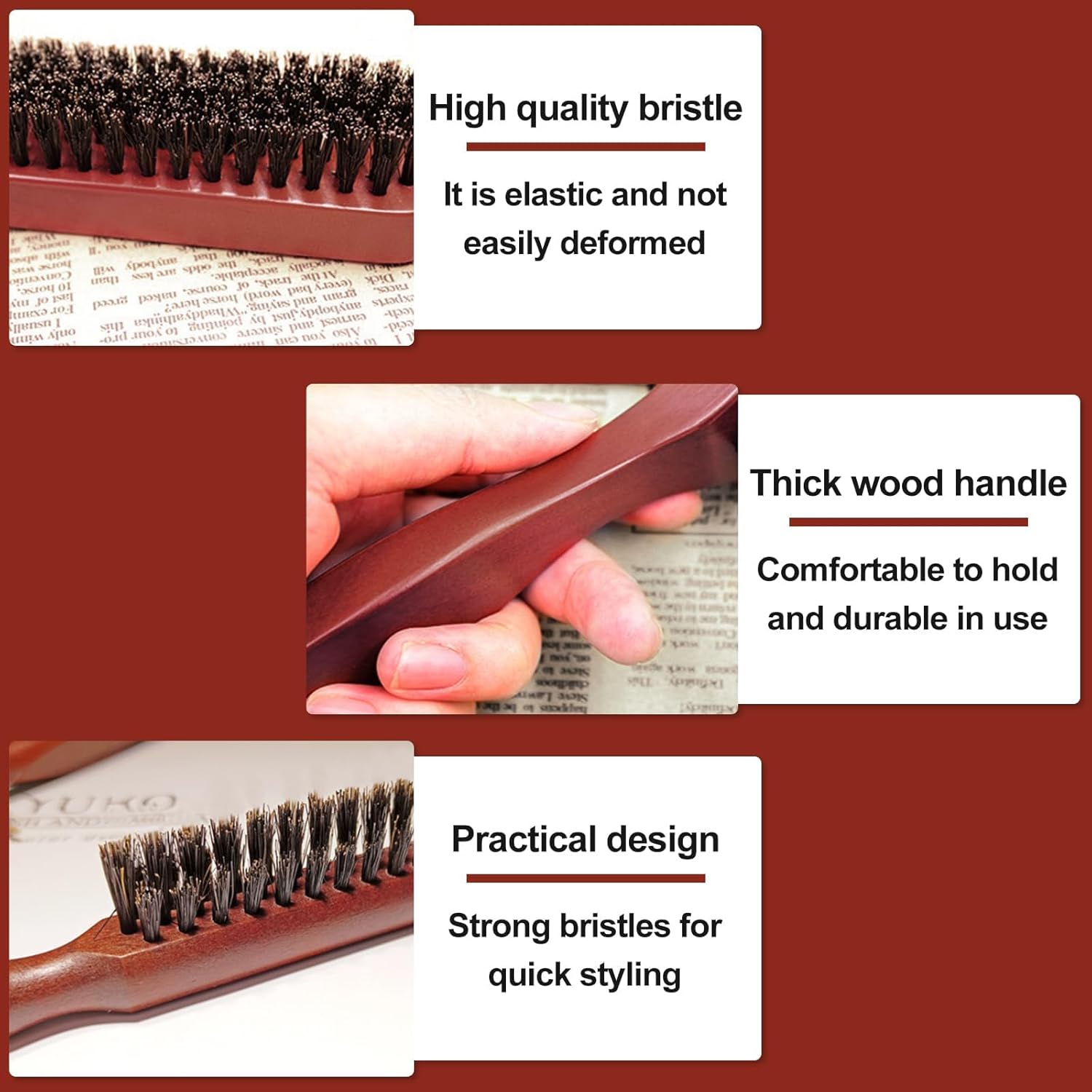 Brosses à cheveux - 2 pièces - poils de sanglier, démêlante, pour cheveux et barbe