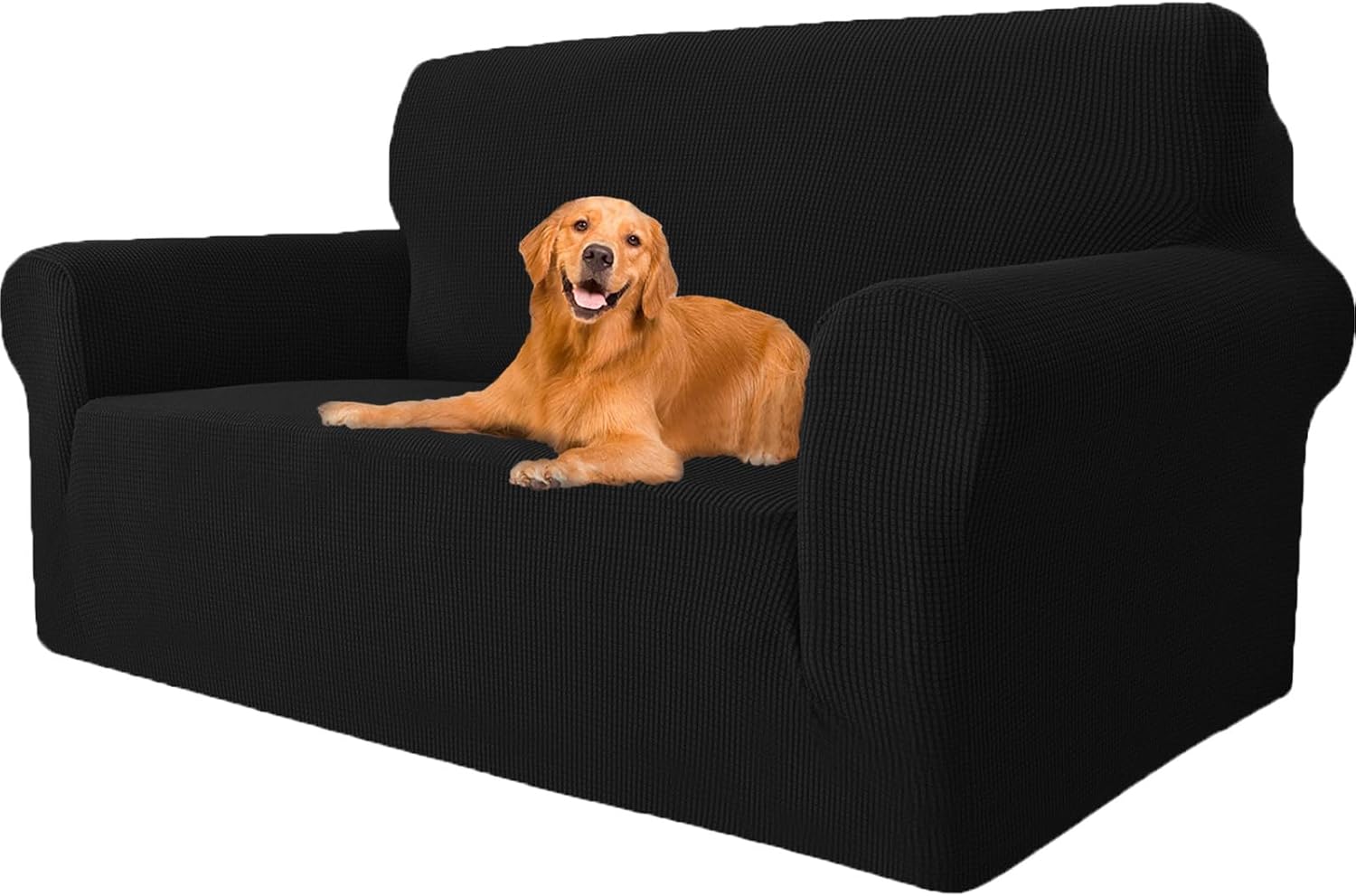 Housse canapé 2 places extensible, lavable, antidérapante, noire