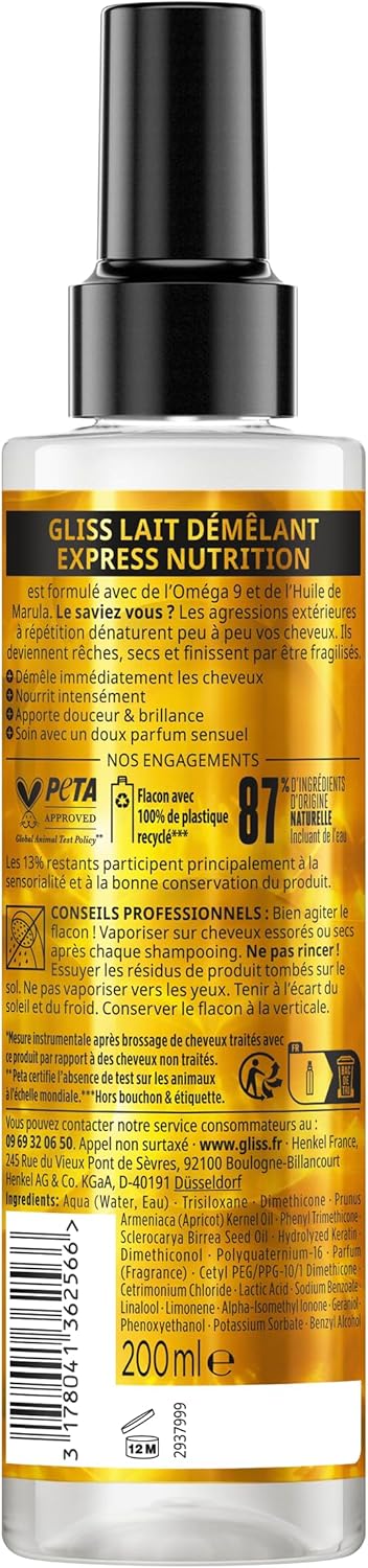 Schwarzkopf - Gliss Lait Démêlant 200ml - nutrition, protège chaleur