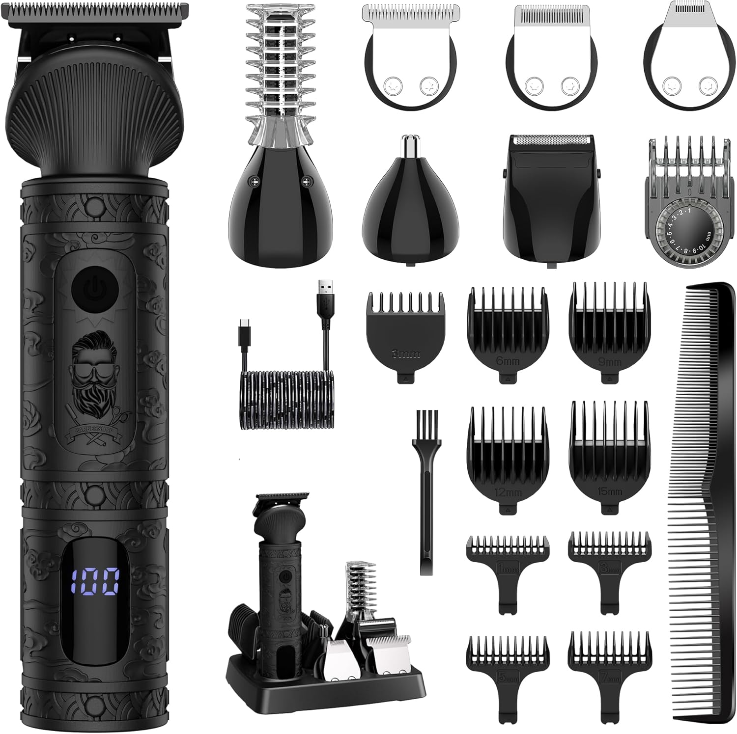 Surker - tondeuse barbe pro - lame T, 0 mm, 7 en 1, noir