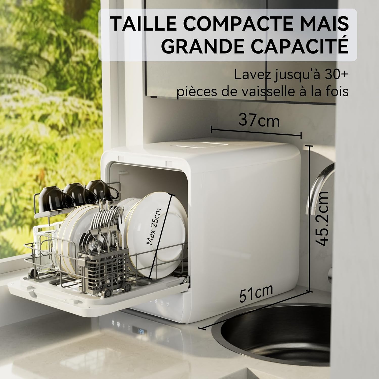 Hermitlux - Mini lave-vaisselle compact, 5 couverts, réservoir 5L, 6+1 programmes