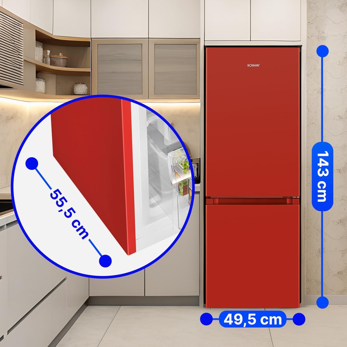 Bomann - KG320 - 175L, température réglable, portes réversibles, pieds réglables, rouge - KG320