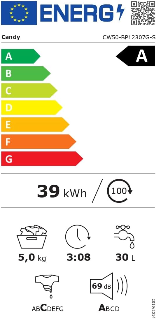 Candy - CW50 série - 70x51x42 cm - 5kg, 1200 trs/min, A, WiFi, 12 programmes, CW50-BP12307U1-S