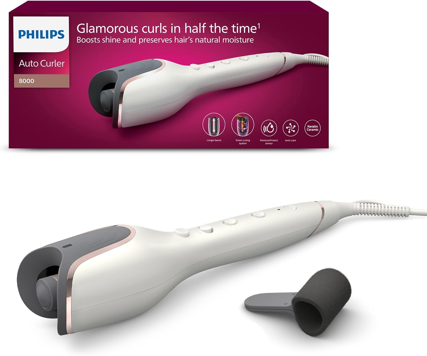 Philips - boucleur automatique série 8000, 27 styles, MoistureProtect, BHB878/00